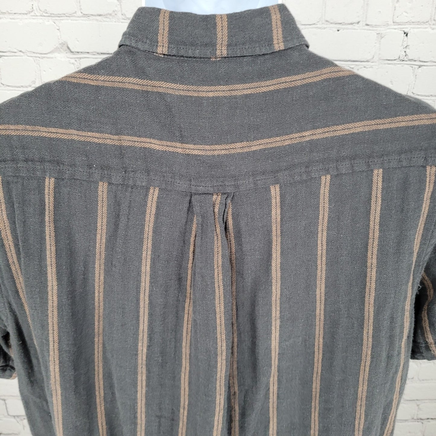 Katin Grey Brown Striped Cotton Linen Blend Button Up Shirt Size MD Medium