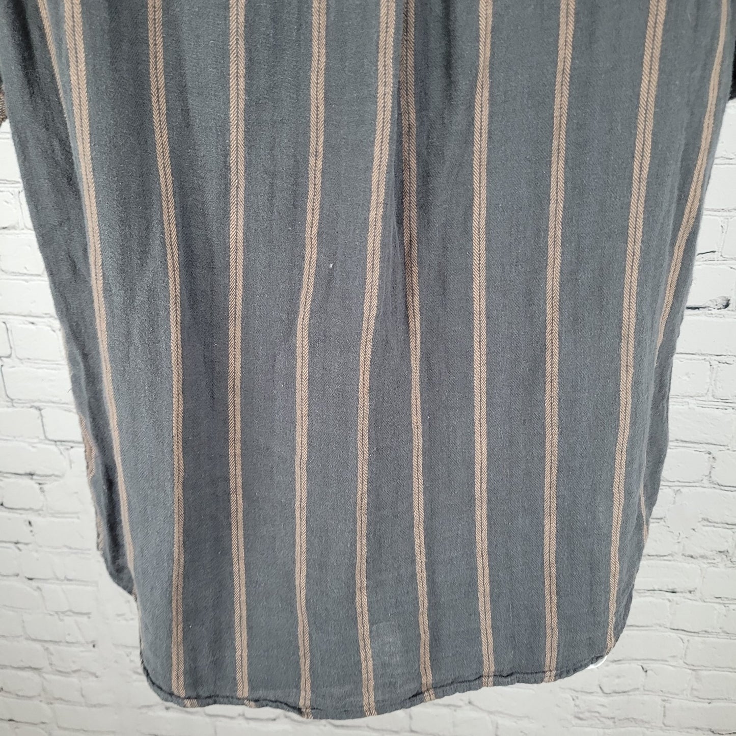 Katin Grey Brown Striped Cotton Linen Blend Button Up Shirt Size MD Medium