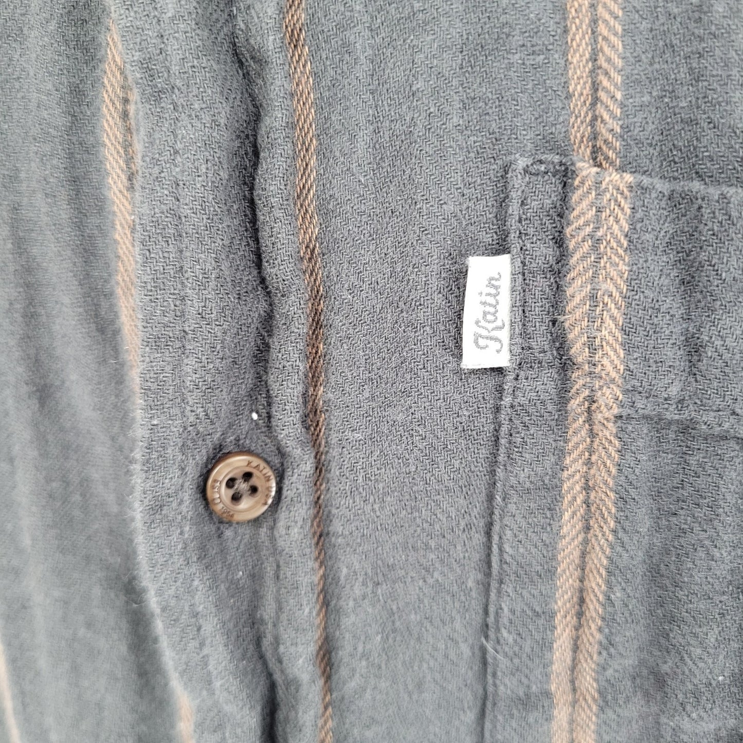 Katin Grey Brown Striped Cotton Linen Blend Button Up Shirt Size MD Medium