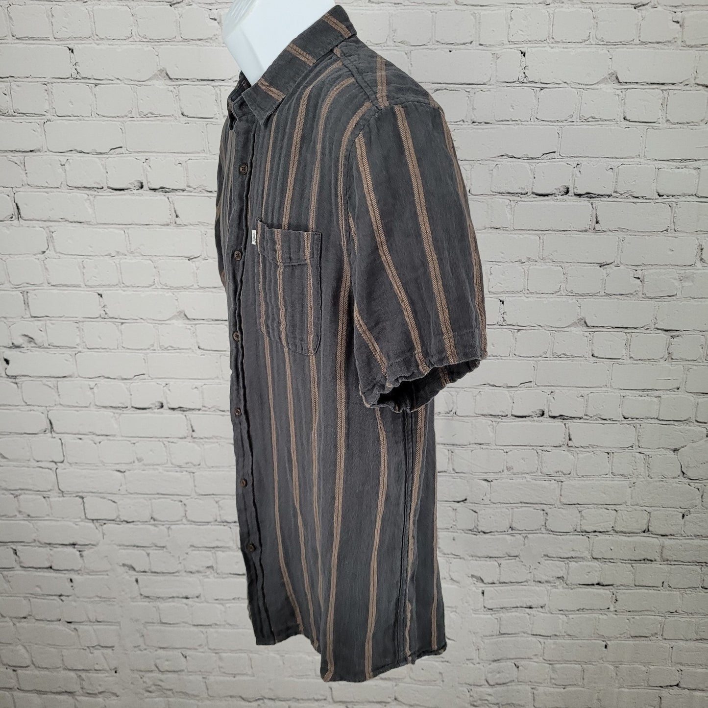 Katin Grey Brown Striped Cotton Linen Blend Button Up Shirt Size MD Medium