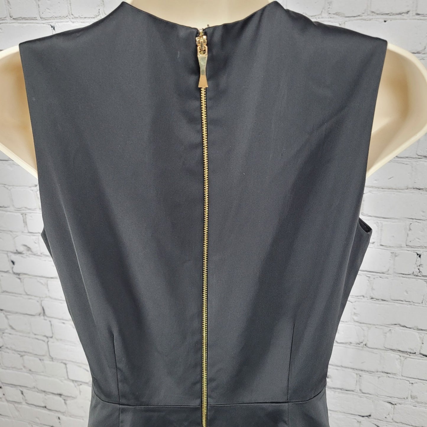 Kate Spade Black Ruched Sleeveless Gold Zipper Lined A Line Short Dress Size 4