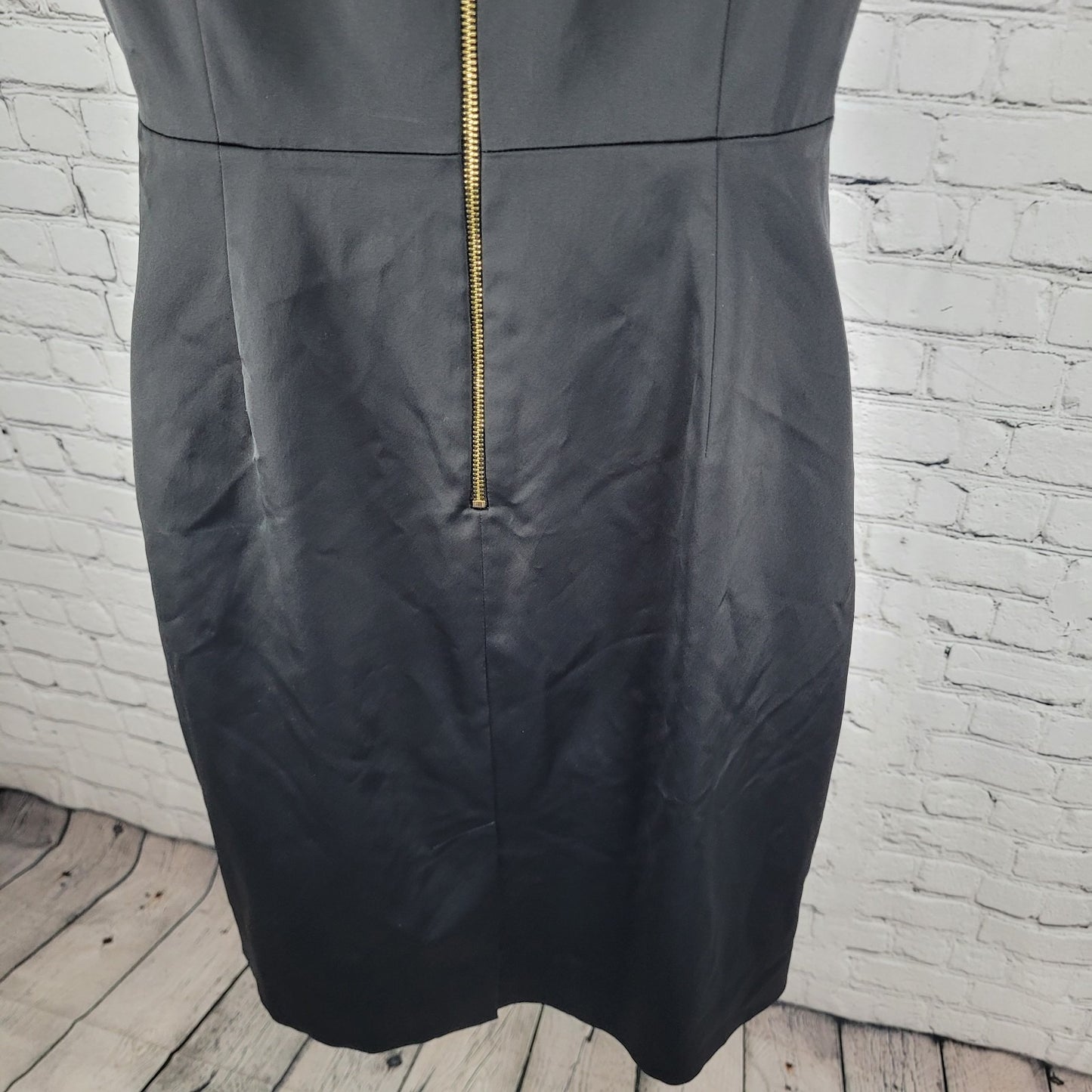 Kate Spade Black Ruched Sleeveless Gold Zipper Lined A Line Short Dress Size 4