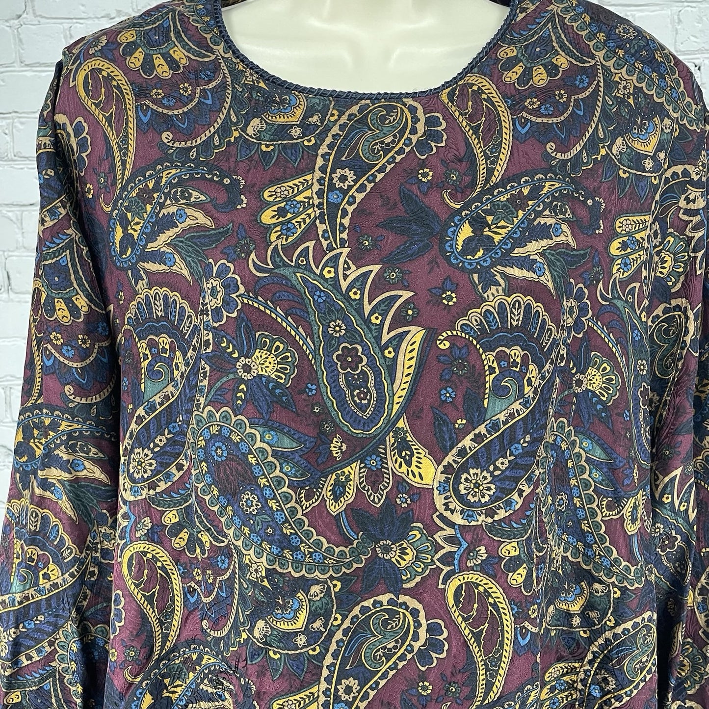 Valerie Stevens Paisley 100% Silk Lightweight Long Sleeve Tunic Blouse Size 24