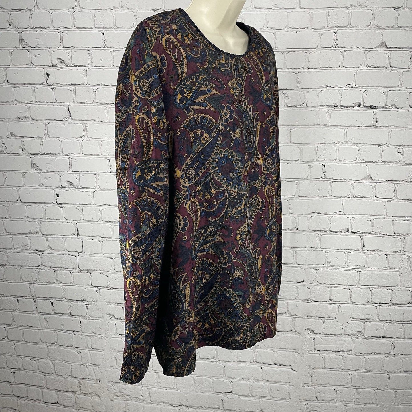 Valerie Stevens Paisley 100% Silk Lightweight Long Sleeve Tunic Blouse Size 24