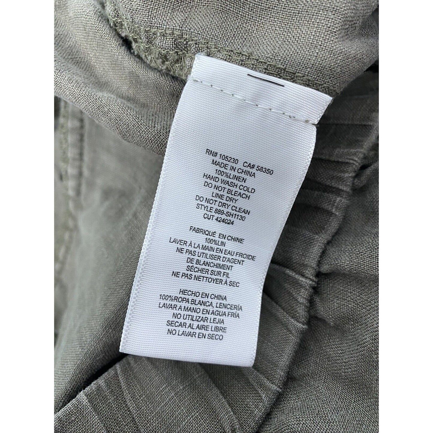 Joie 100% Linen Forest Green Elastic Waist Pull On Pocket Casual Shorts Size 14