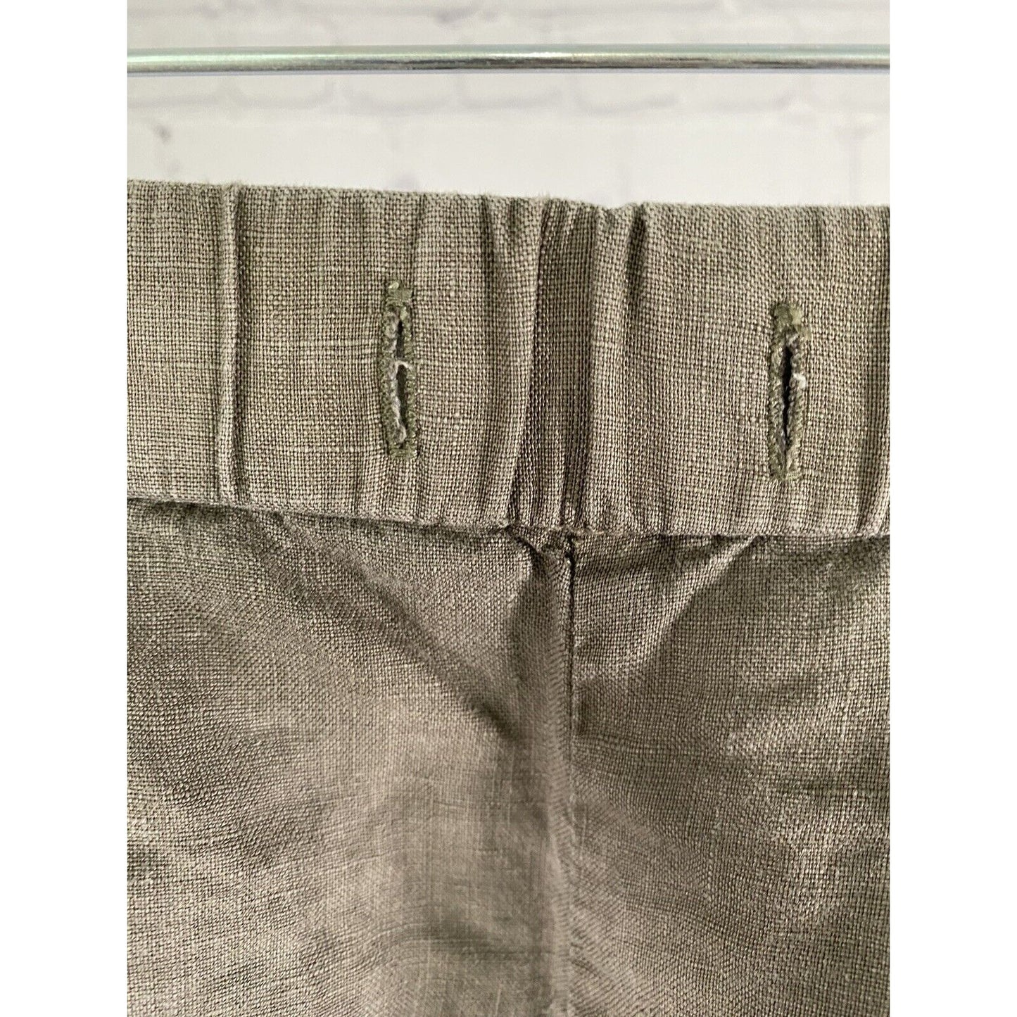 Joie 100% Linen Forest Green Elastic Waist Pull On Pocket Casual Shorts Size 14