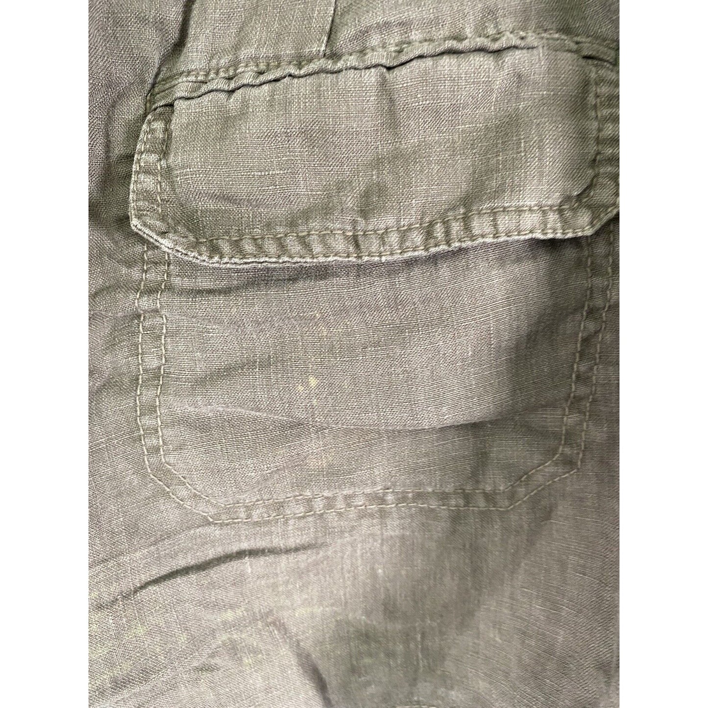 Joie 100% Linen Forest Green Elastic Waist Pull On Pocket Casual Shorts Size 14