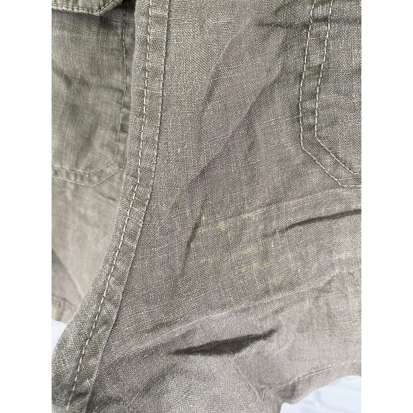 Joie 100% Linen Forest Green Elastic Waist Pull On Pocket Casual Shorts Size 14