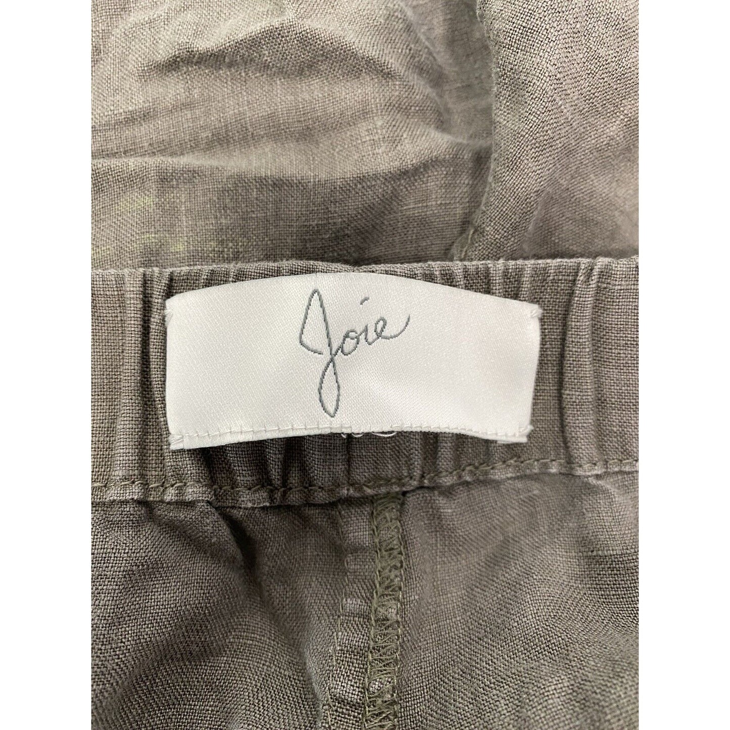 Joie 100% Linen Forest Green Elastic Waist Pull On Pocket Casual Shorts Size 14
