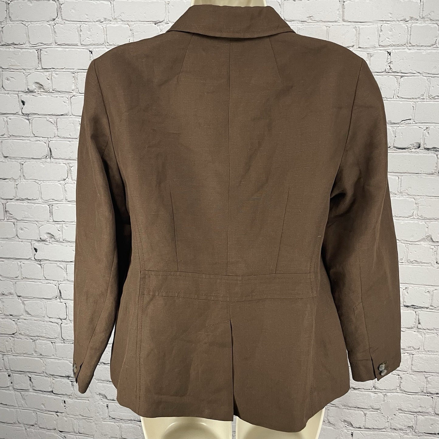 Talbots Brown Linen Blend 3 Button Vented Lightweight Blazer Jacket Petite 10P