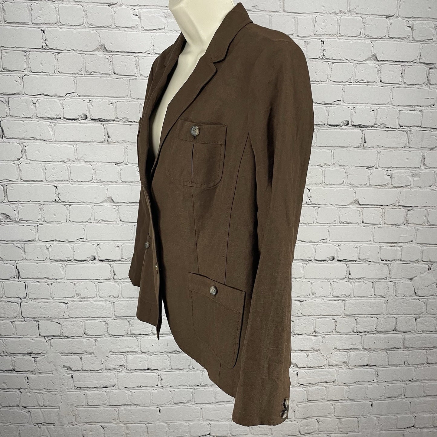 Talbots Brown Linen Blend 3 Button Vented Lightweight Blazer Jacket Petite 10P