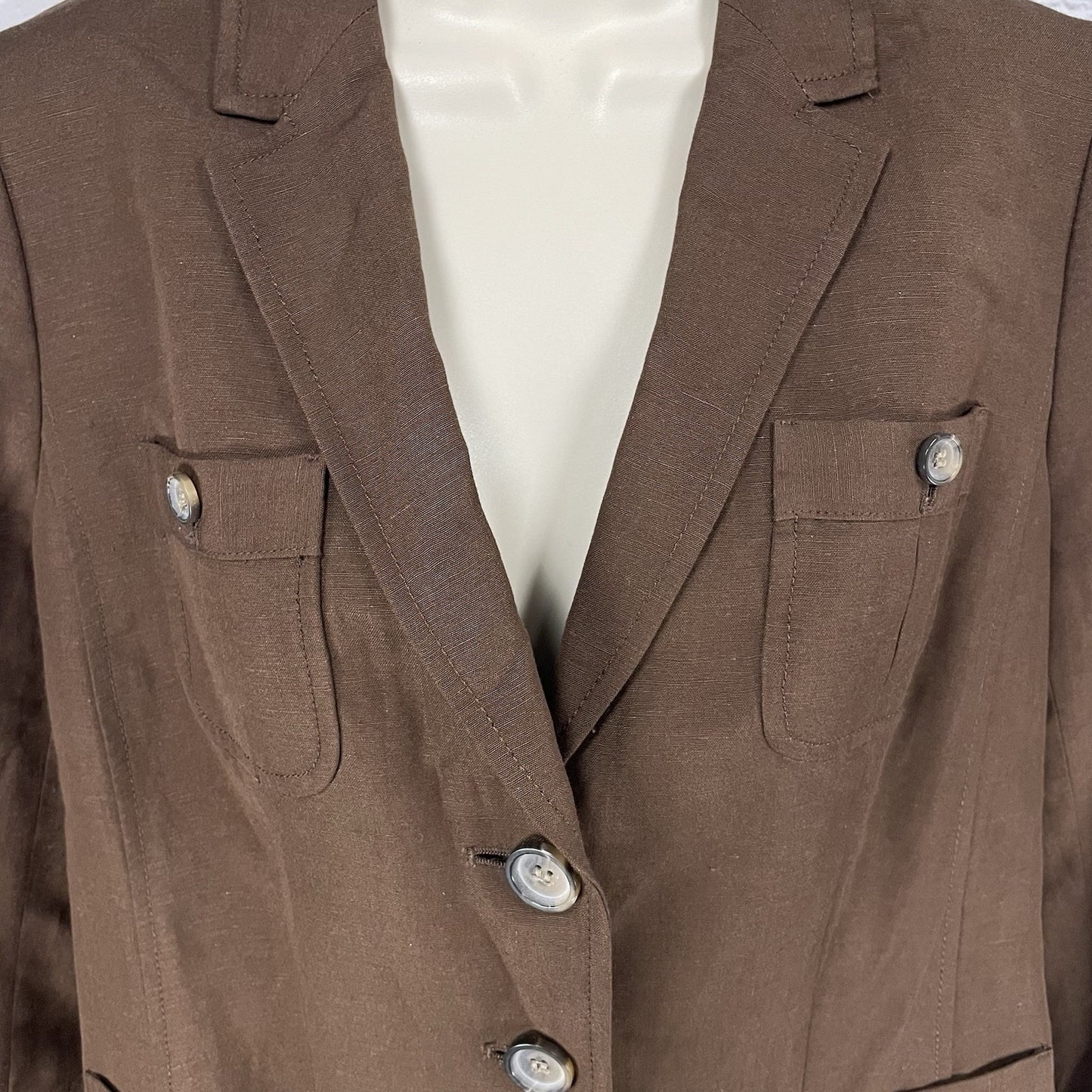 Talbots Brown Linen Blend 3 Button Vented Lightweight Blazer Jacket Petite 10P