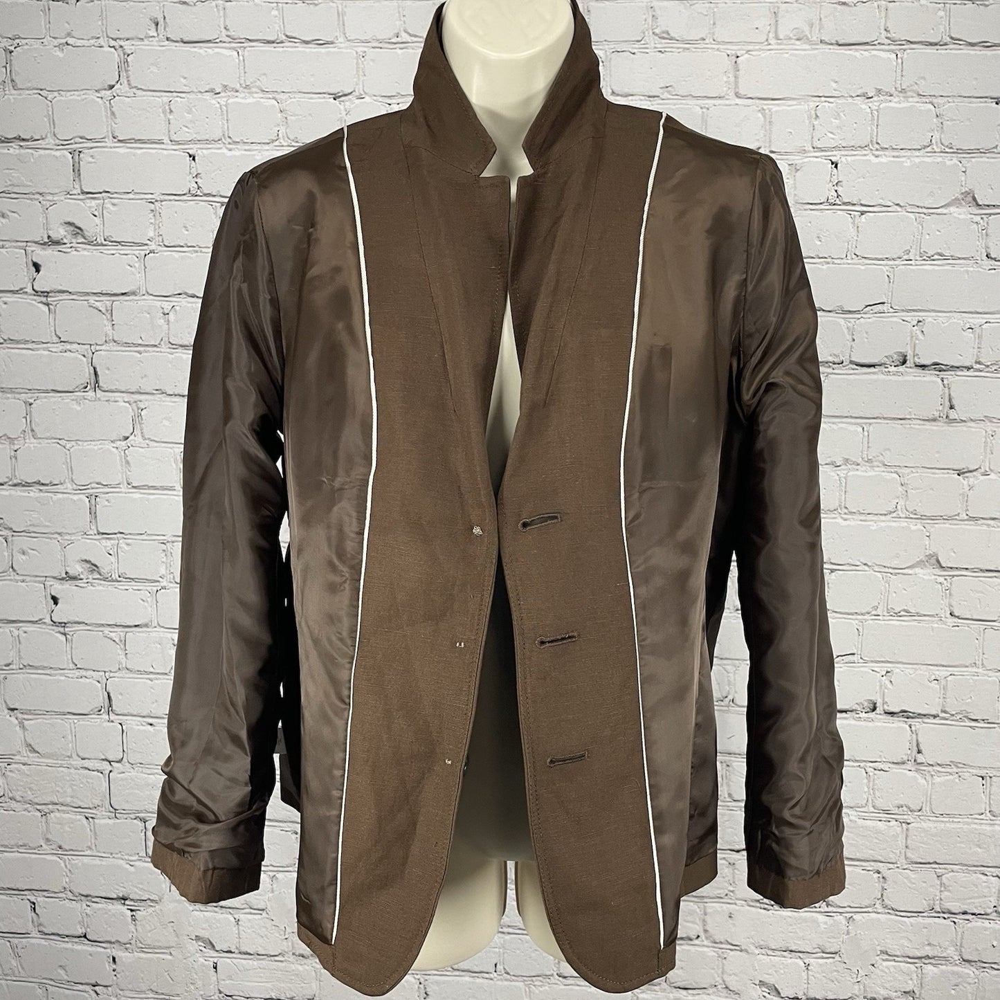 Talbots Brown Linen Blend 3 Button Vented Lightweight Blazer Jacket Petite 10P