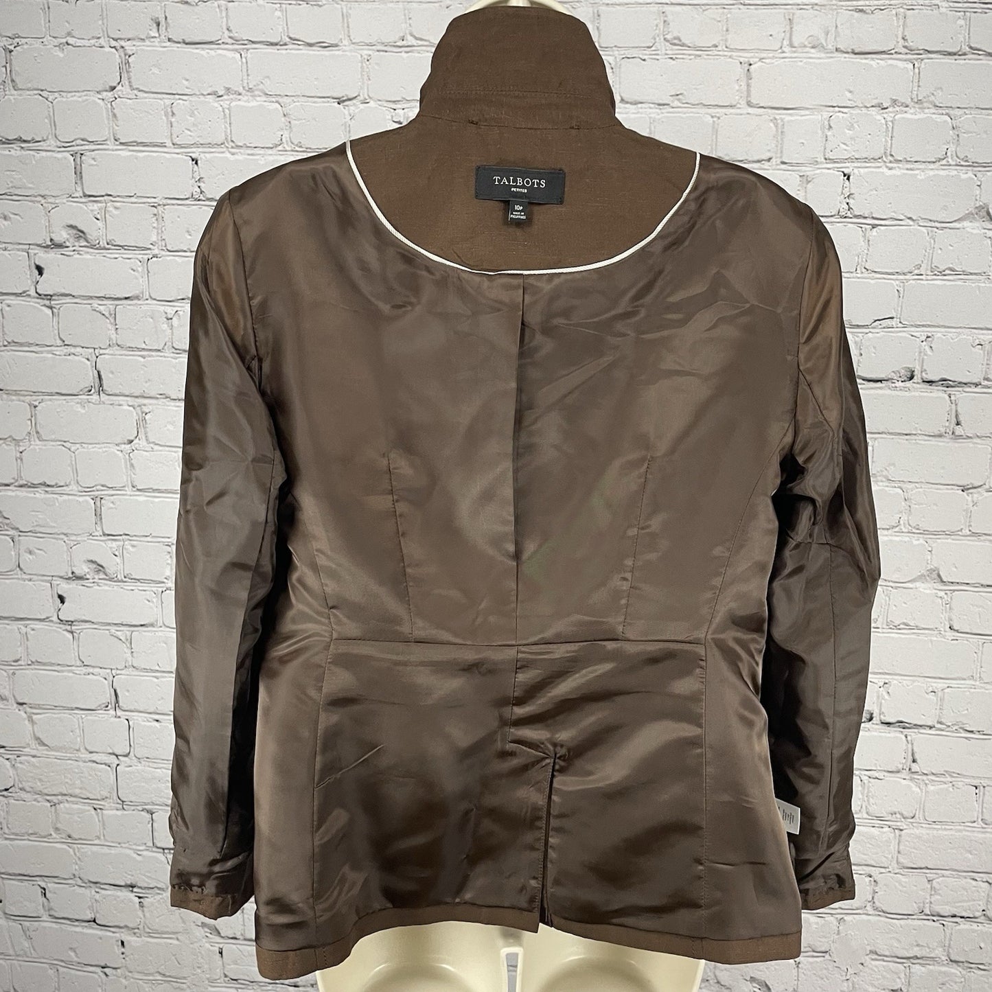 Talbots Brown Linen Blend 3 Button Vented Lightweight Blazer Jacket Petite 10P