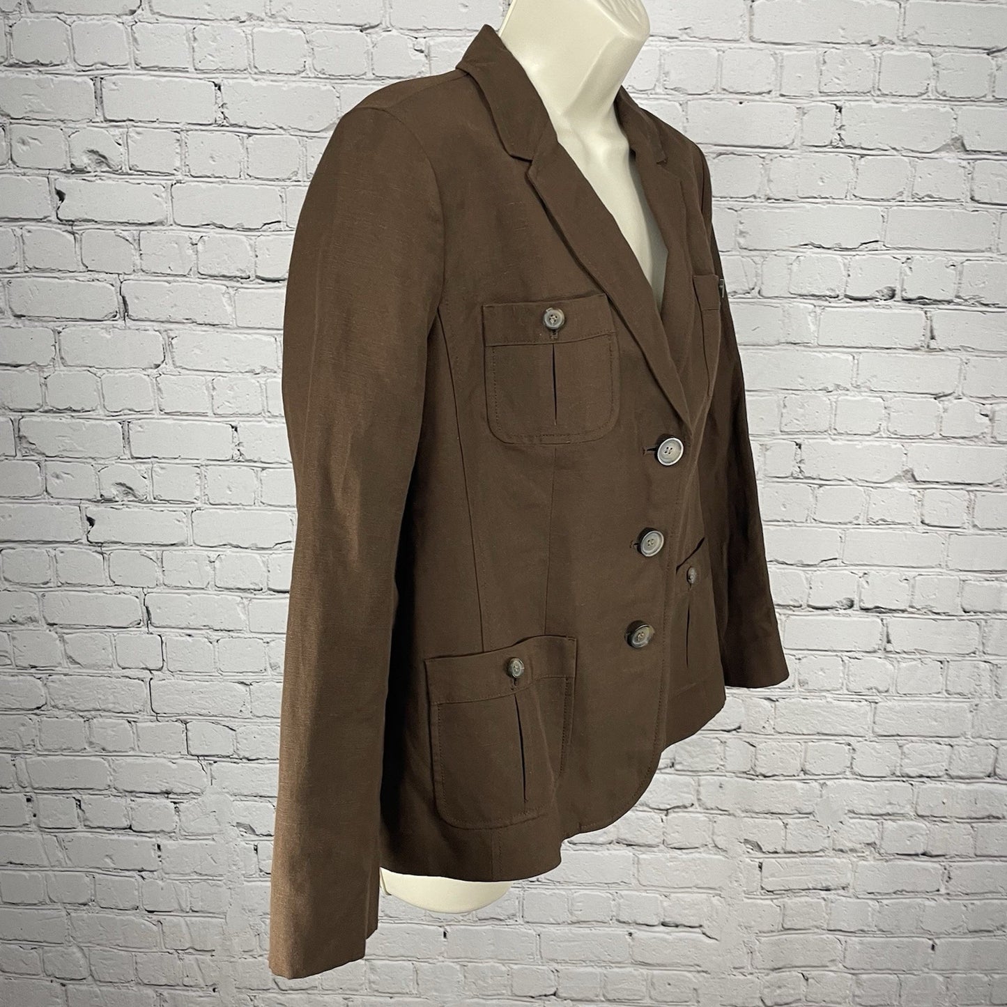 Talbots Brown Linen Blend 3 Button Vented Lightweight Blazer Jacket Petite 10P