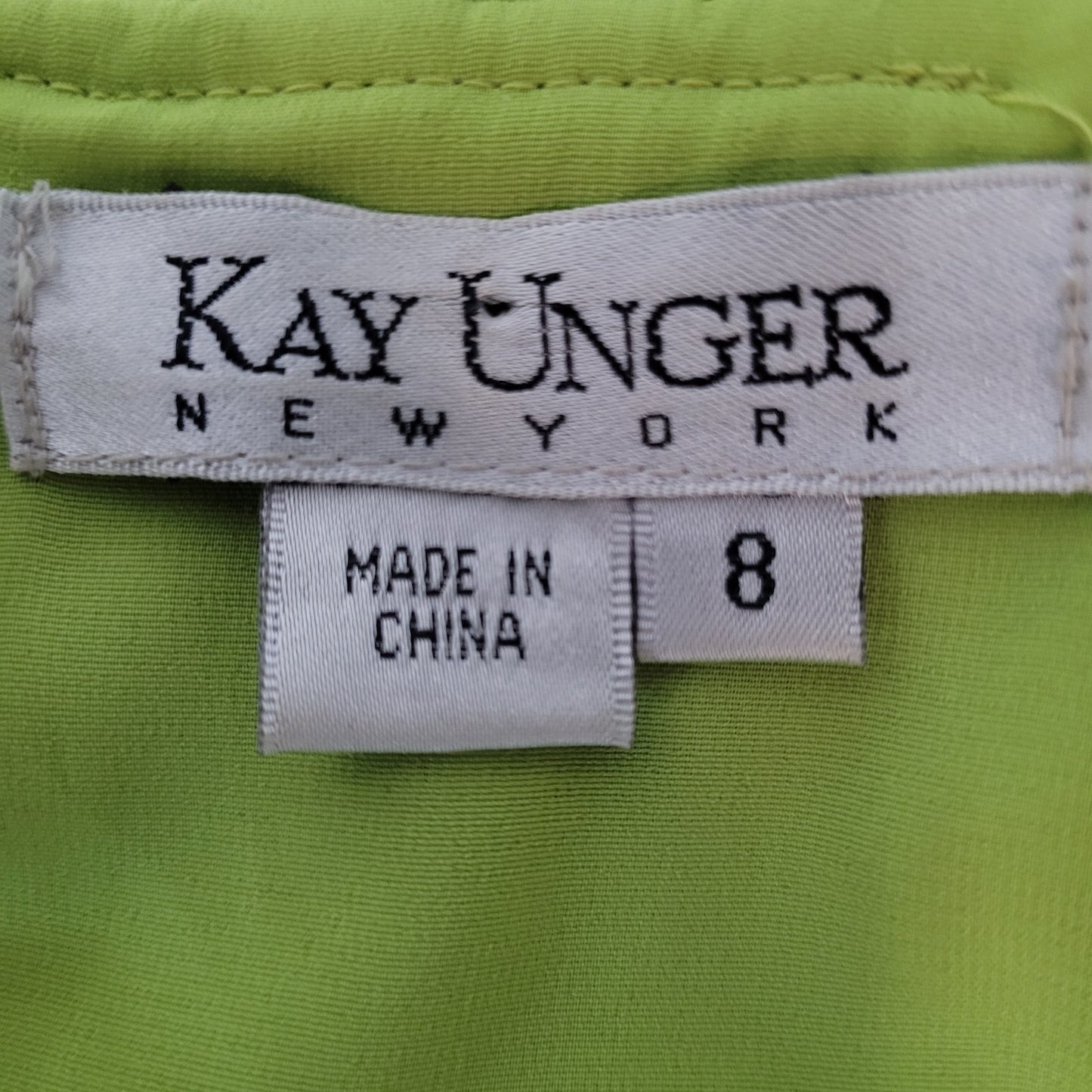 Kay Unger Green 100% Silk Woven Ruffle Short Cap Sleeve Lined Dress Size 8