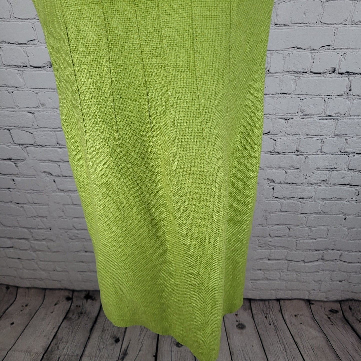 Kay Unger Green 100% Silk Woven Ruffle Short Cap Sleeve Lined Dress Size 8