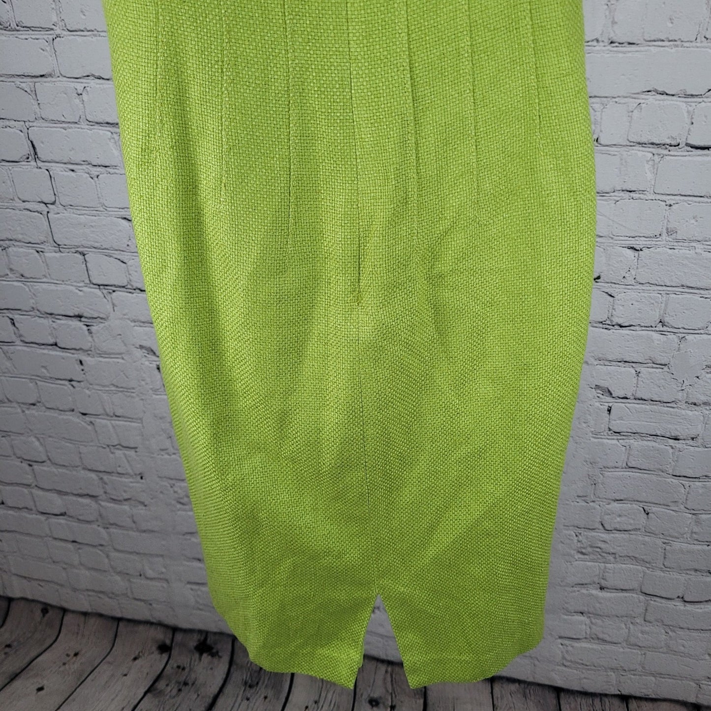 Kay Unger Green 100% Silk Woven Ruffle Short Cap Sleeve Lined Dress Size 8
