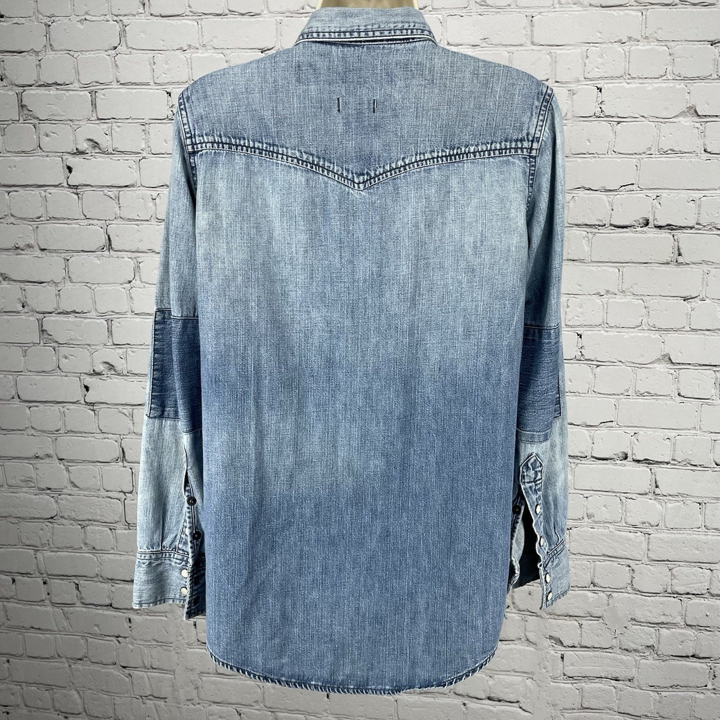 Madewell Blue Cotton Chambray Pearl Snap Western Long Sleeve Shirt Size Small S