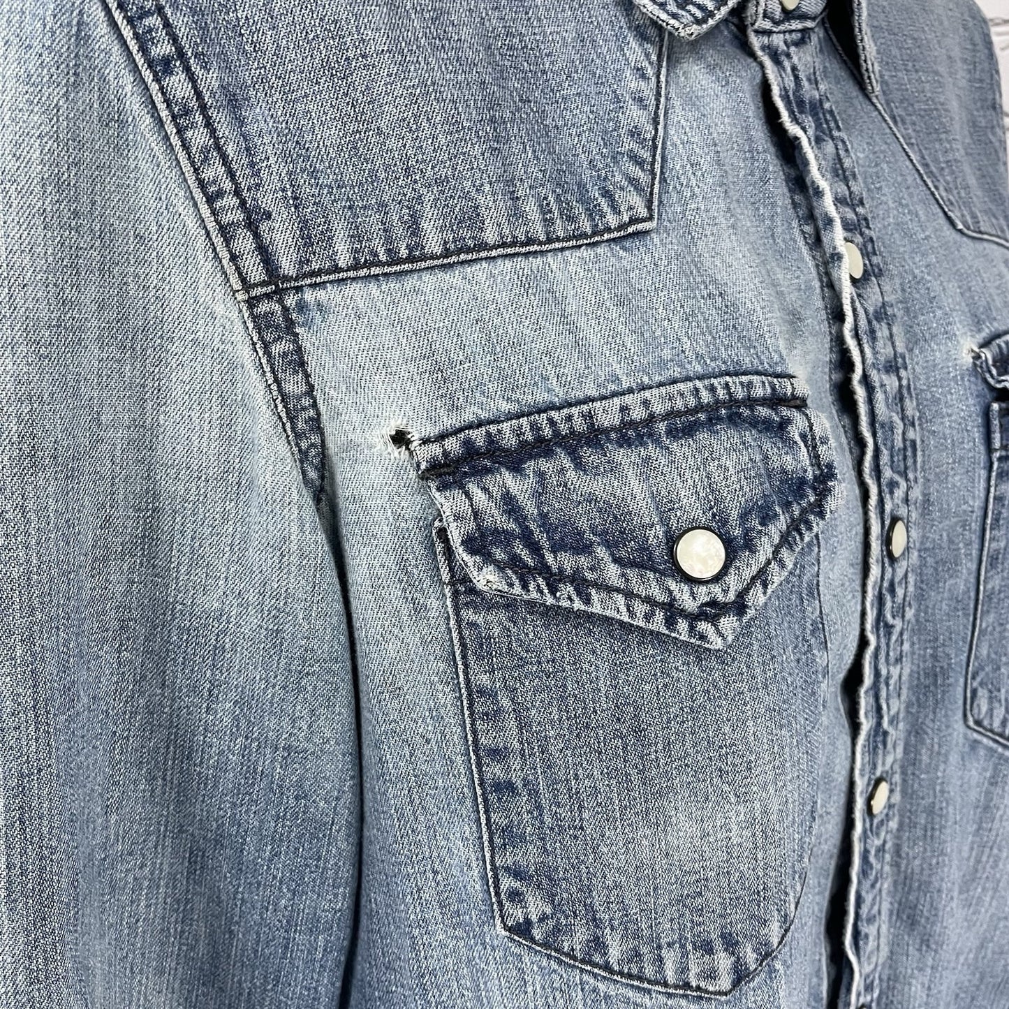 Madewell Blue Cotton Chambray Pearl Snap Western Long Sleeve Shirt Size Small S