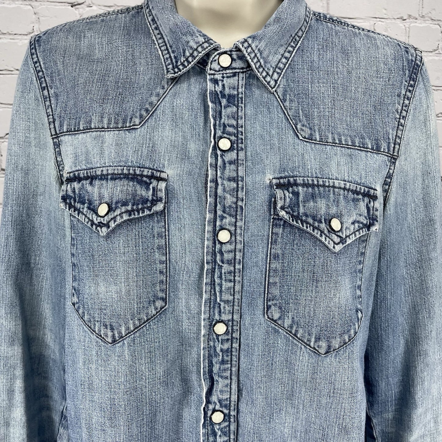 Madewell Blue Cotton Chambray Pearl Snap Western Long Sleeve Shirt Size Small S
