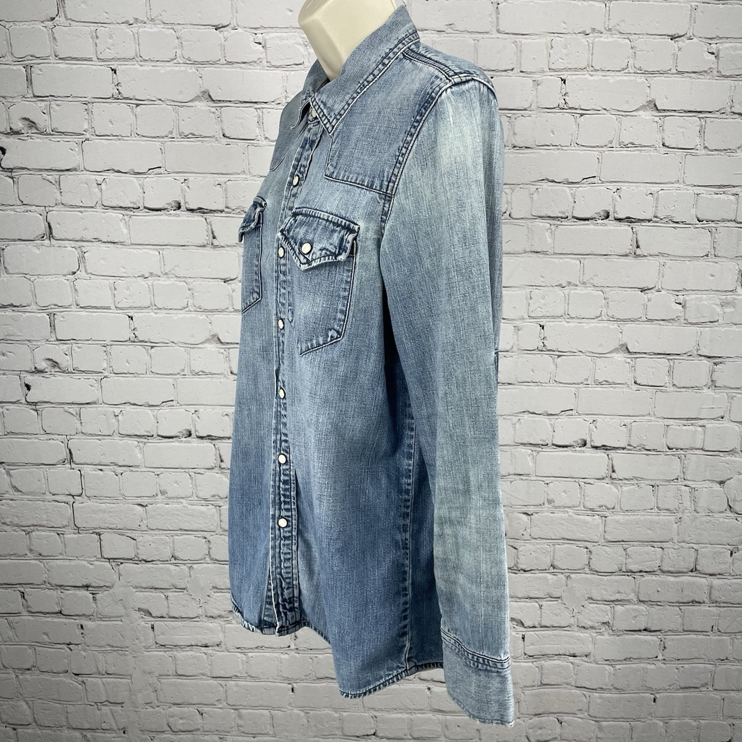 Madewell Blue Cotton Chambray Pearl Snap Western Long Sleeve Shirt Size Small S