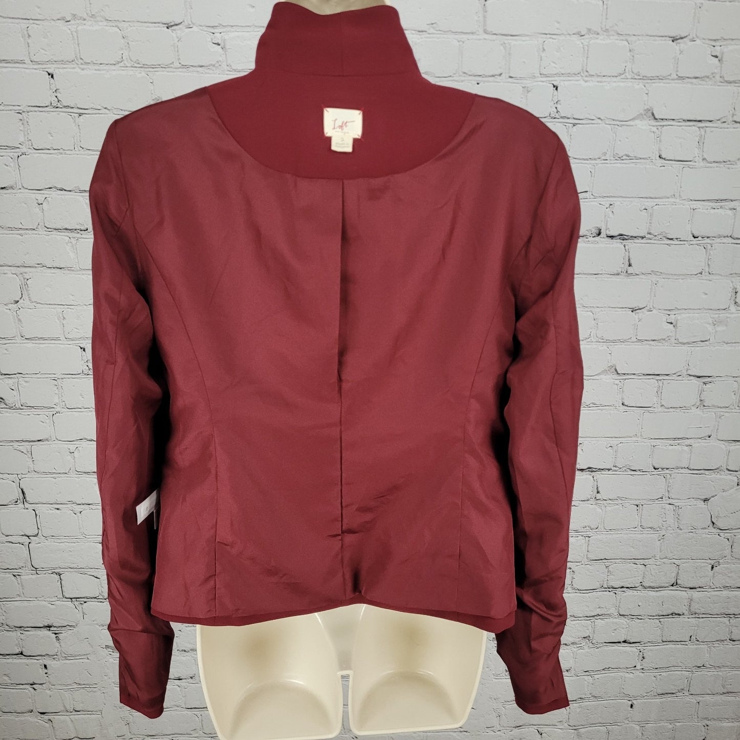 Loft Ann Taylor Deep Red Lightweight Open Shawl Lapel Blazer Jacket Size 2