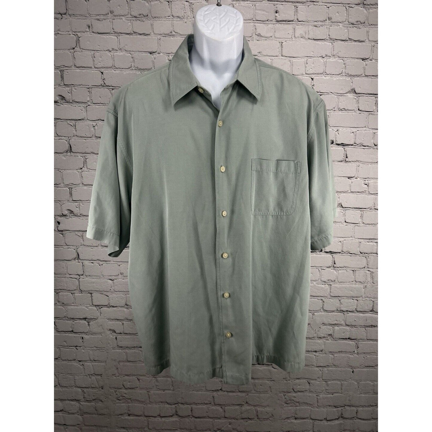 Scott Barber Silk/Cotton Blend Blue Short Sleeve Casual Button Up Shirt Men’s XL