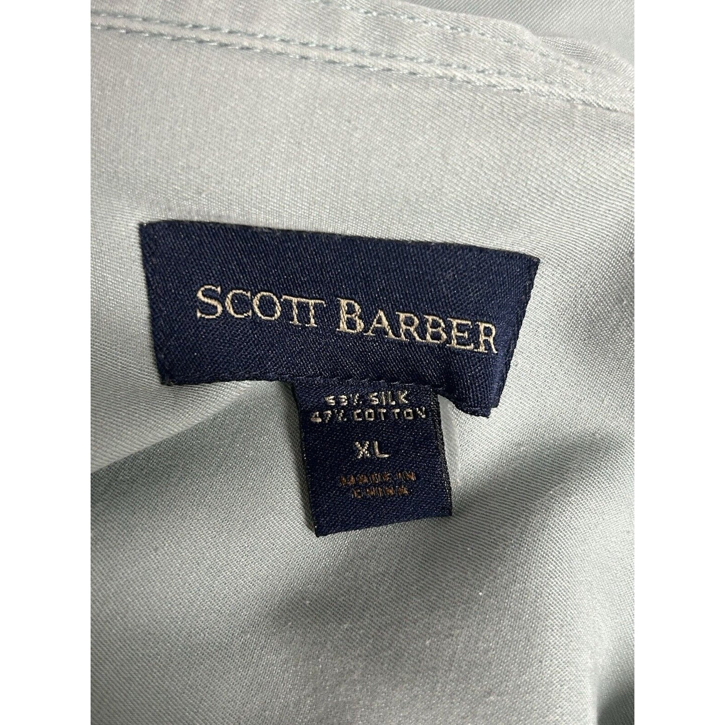Scott Barber Silk/Cotton Blend Blue Short Sleeve Casual Button Up Shirt Men’s XL