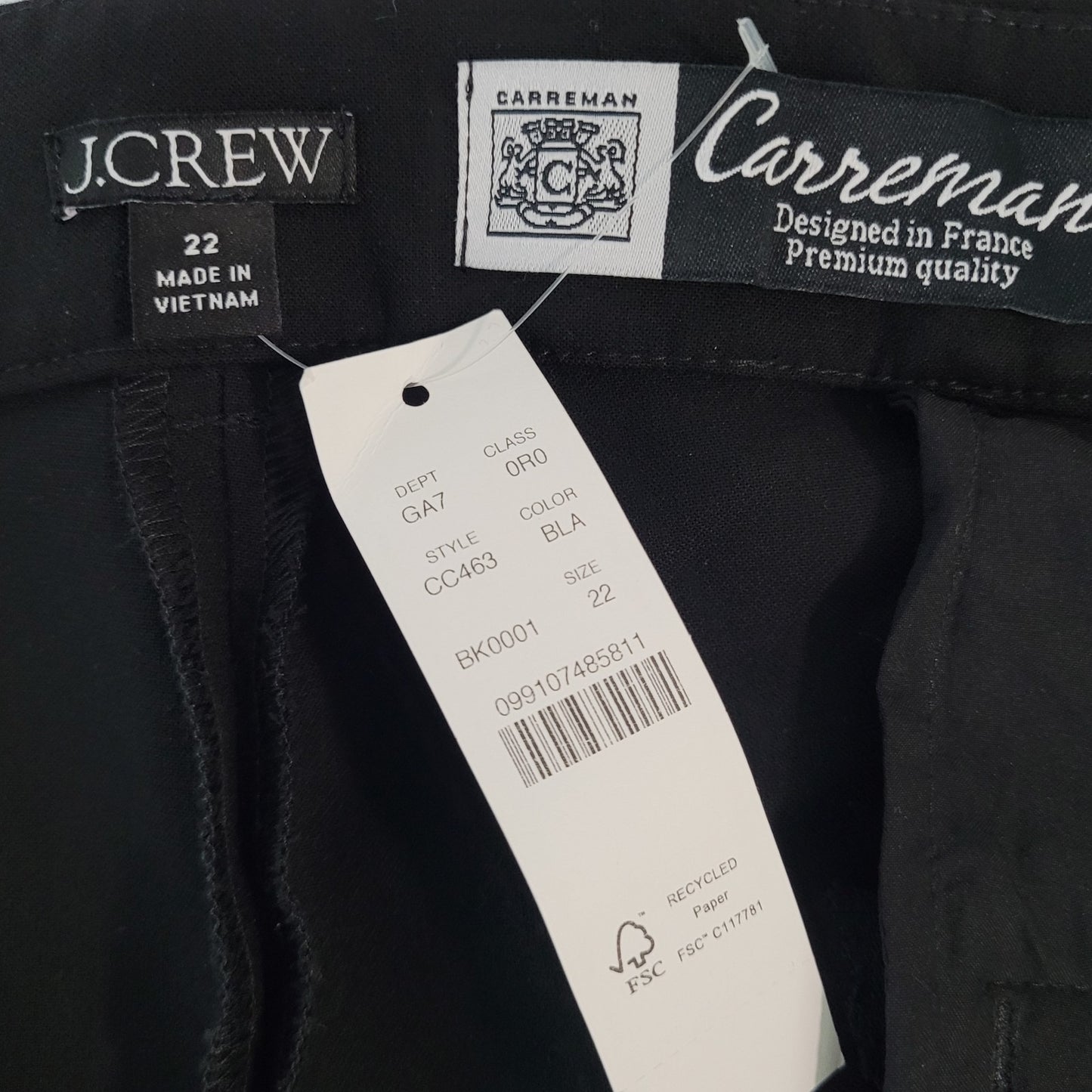 NWT J.CREW Carreman Black France Designed High Rise Dress Pants Size 22 (44x32)