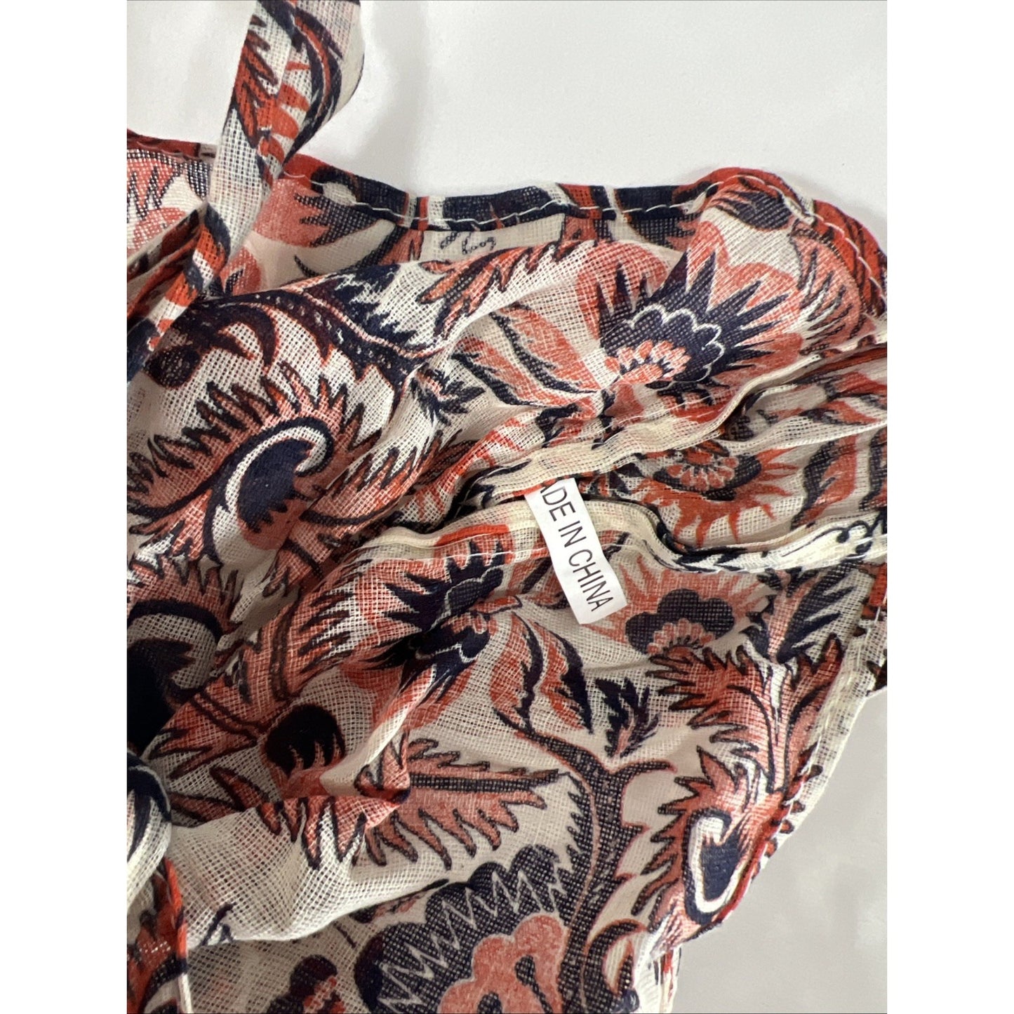Free People Orange Floral Gauzy Lightweight Reusable Tote Shopping Sling Bag