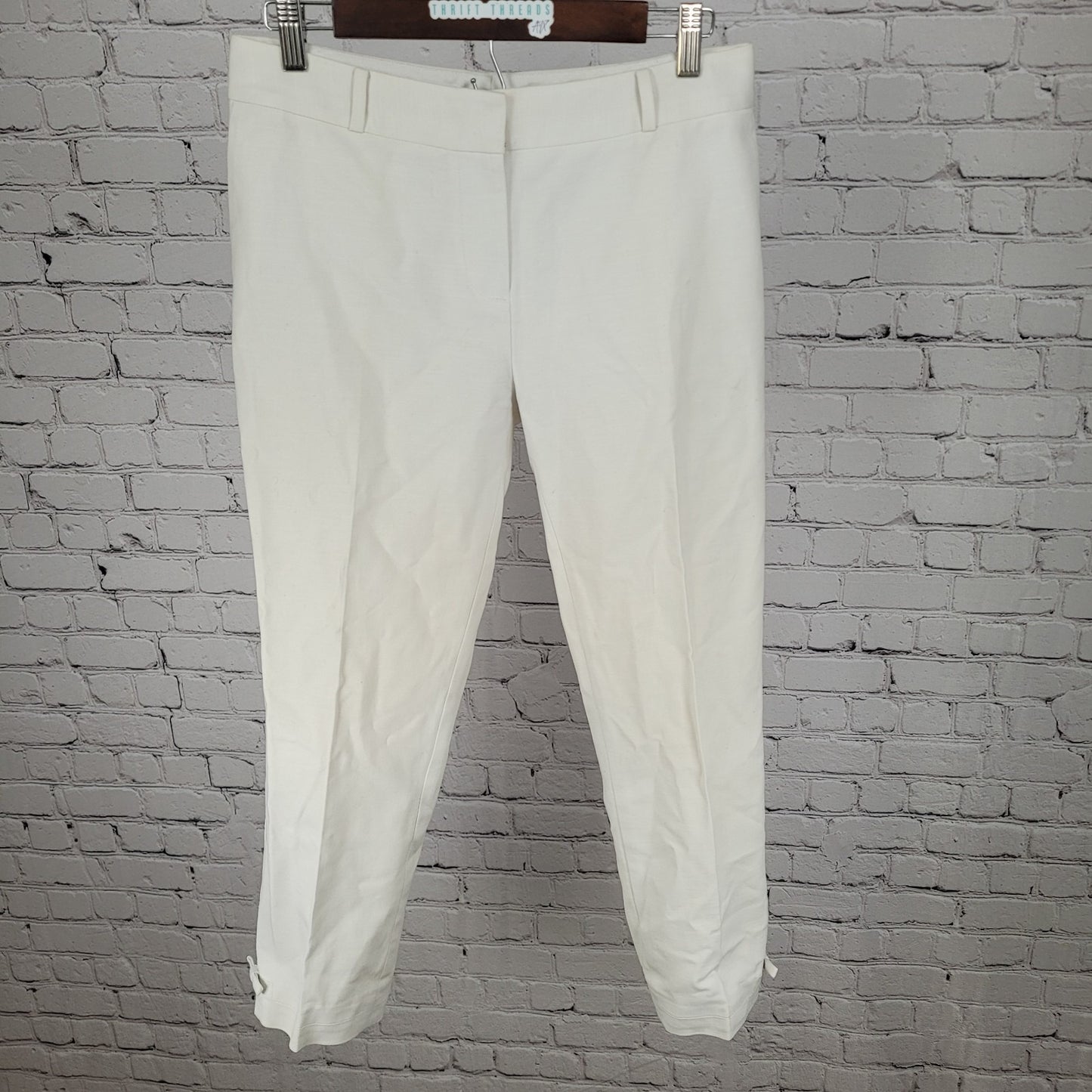 Kate Spade White Cotton Stretch Ankle Bows Mid Rise Dress Pants Size 29x25