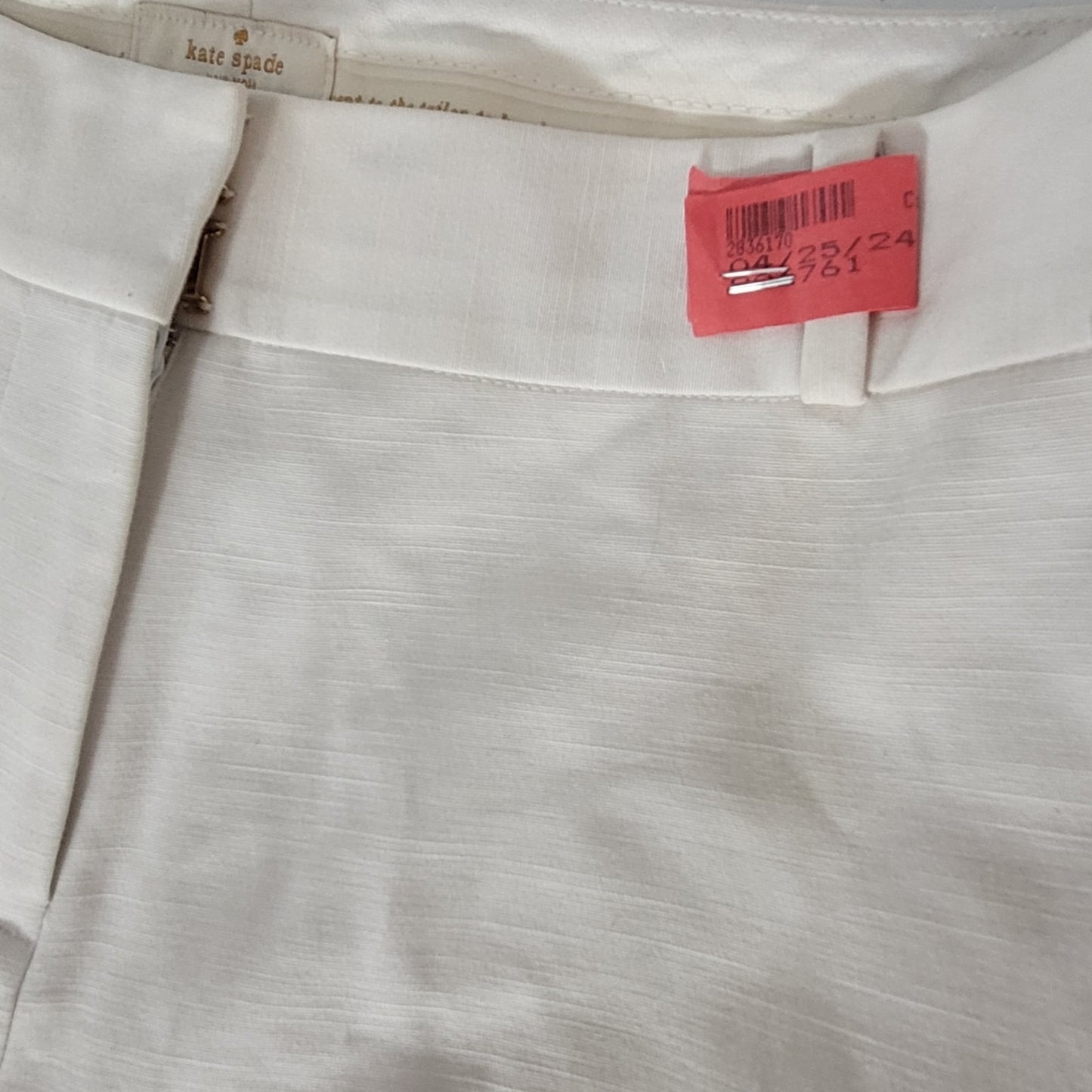 Kate Spade White Cotton Stretch Ankle Bows Mid Rise Dress Pants Size 29x25