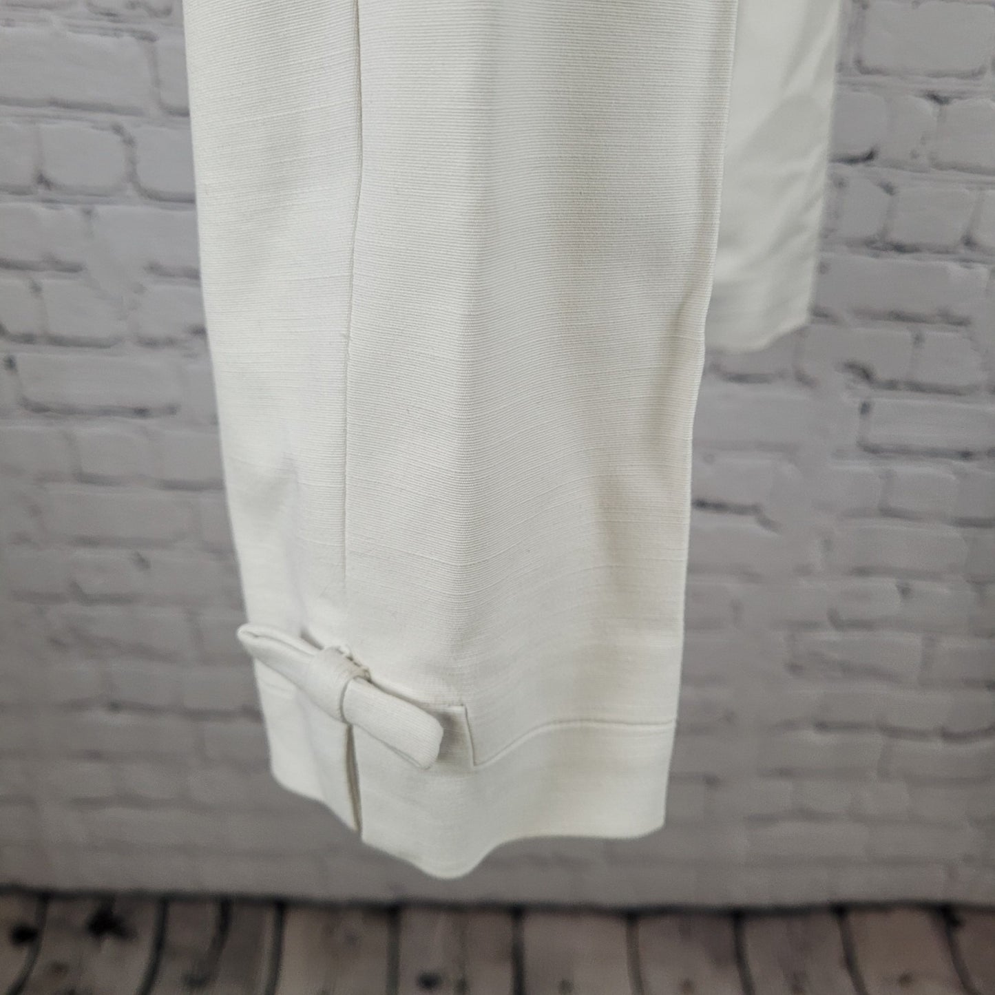 Kate Spade White Cotton Stretch Ankle Bows Mid Rise Dress Pants Size 29x25