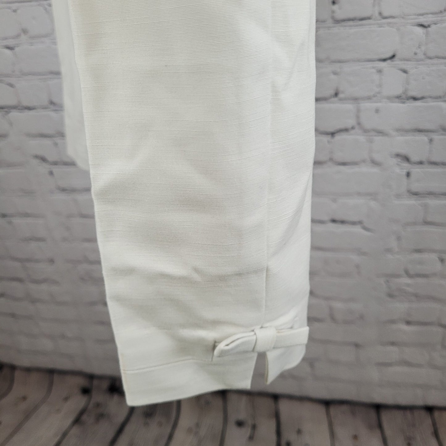 Kate Spade White Cotton Stretch Ankle Bows Mid Rise Dress Pants Size 29x25