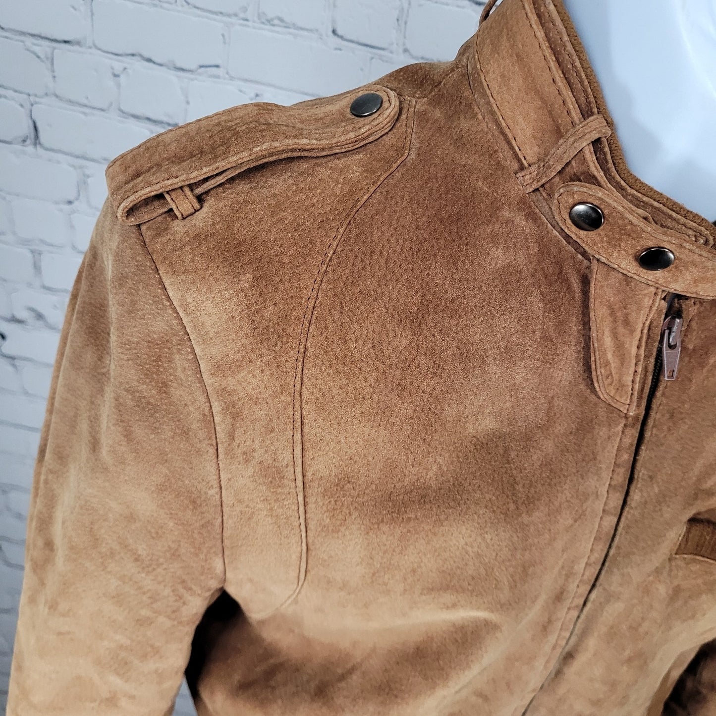 VTG Leather Directions Brown Pig Suede Fur Lined Full Zip Bomber Jacket Size 38