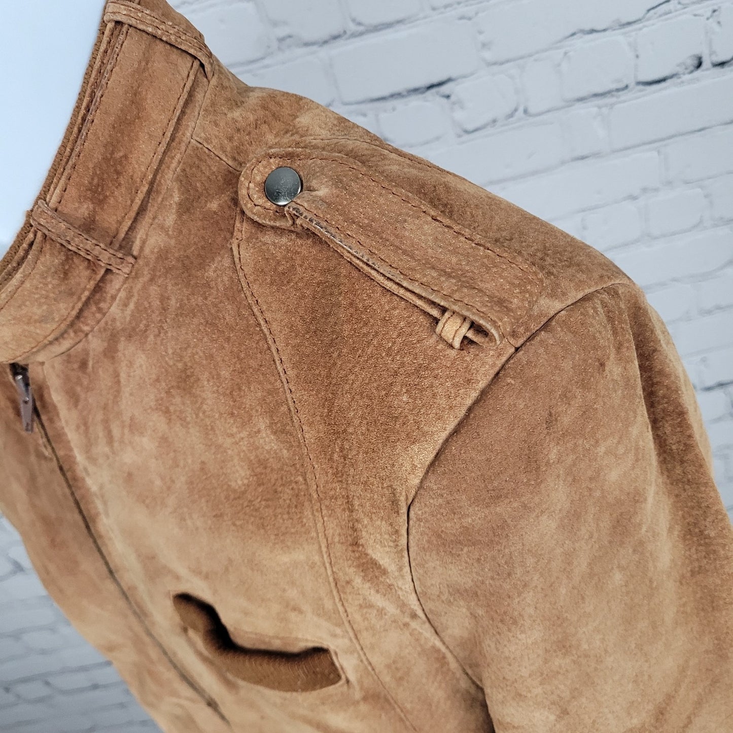 VTG Leather Directions Brown Pig Suede Fur Lined Full Zip Bomber Jacket Size 38
