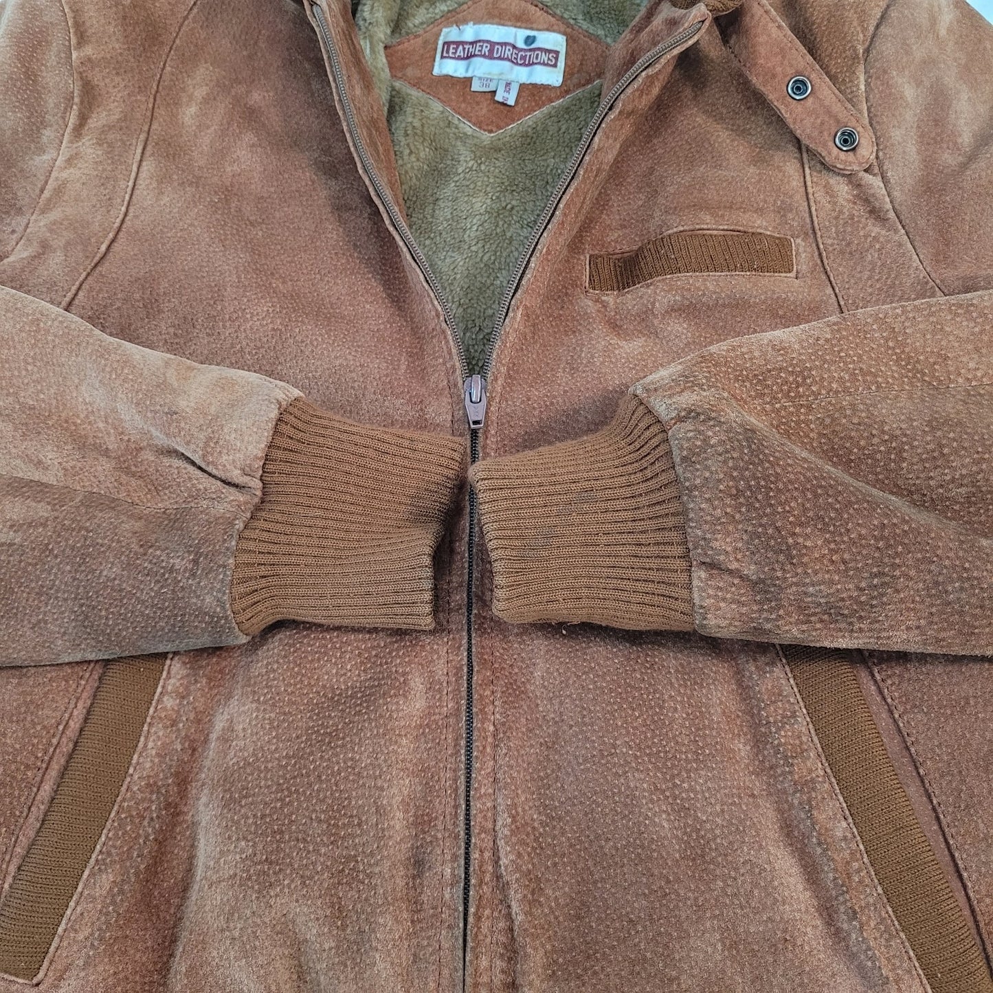 VTG Leather Directions Brown Pig Suede Fur Lined Full Zip Bomber Jacket Size 38