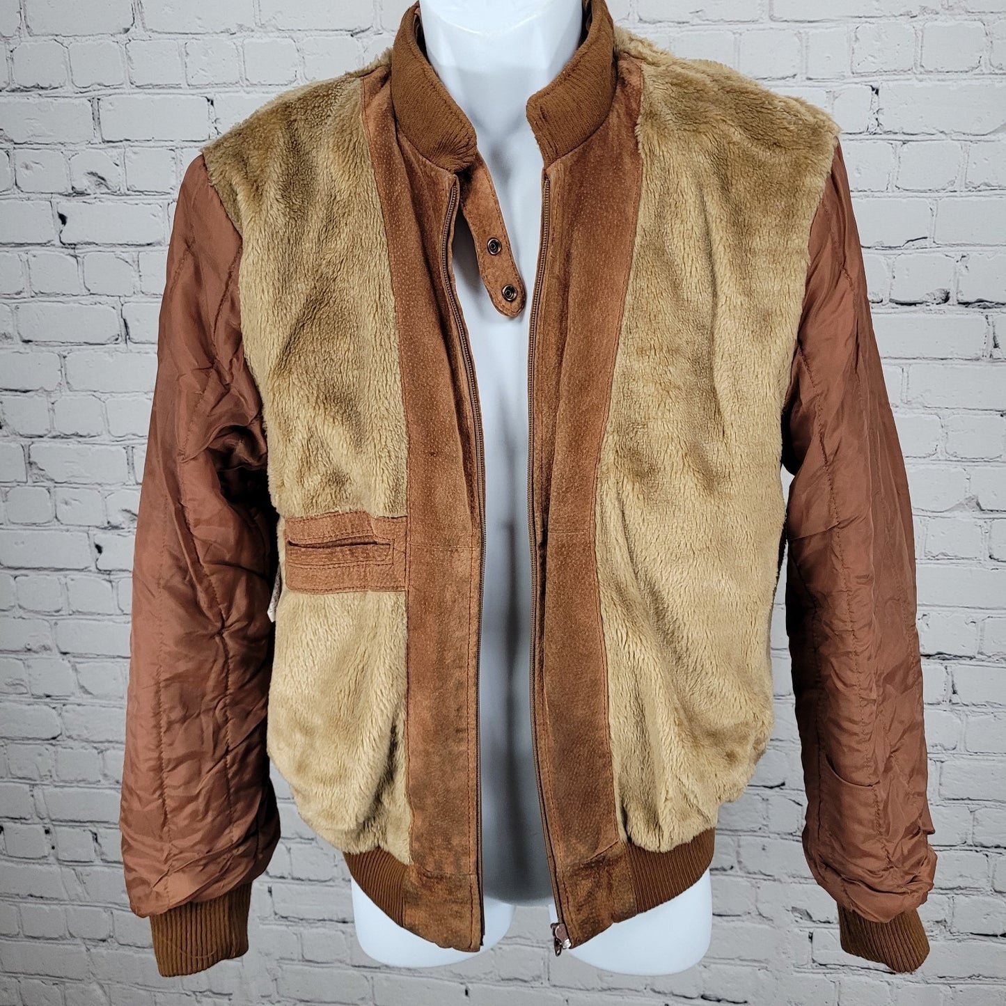 VTG Leather Directions Brown Pig Suede Fur Lined Full Zip Bomber Jacket Size 38