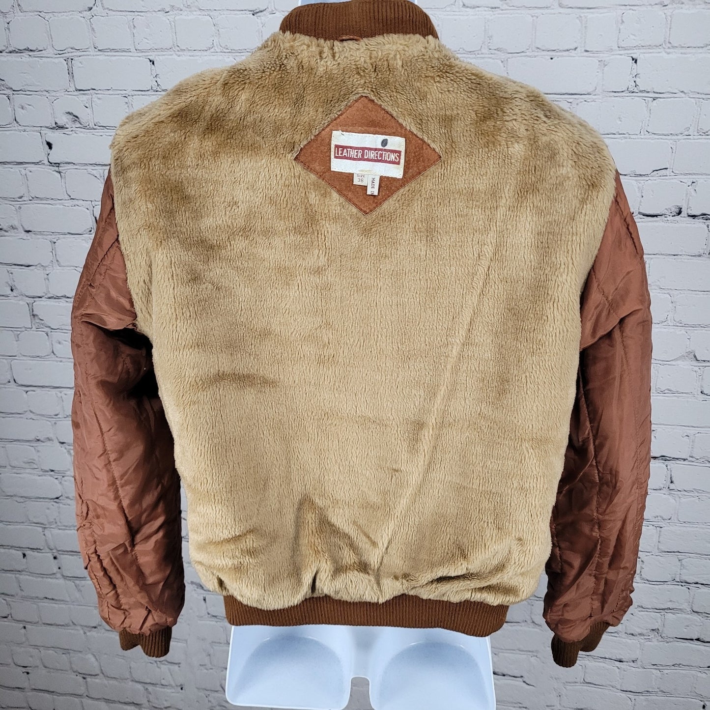 VTG Leather Directions Brown Pig Suede Fur Lined Full Zip Bomber Jacket Size 38