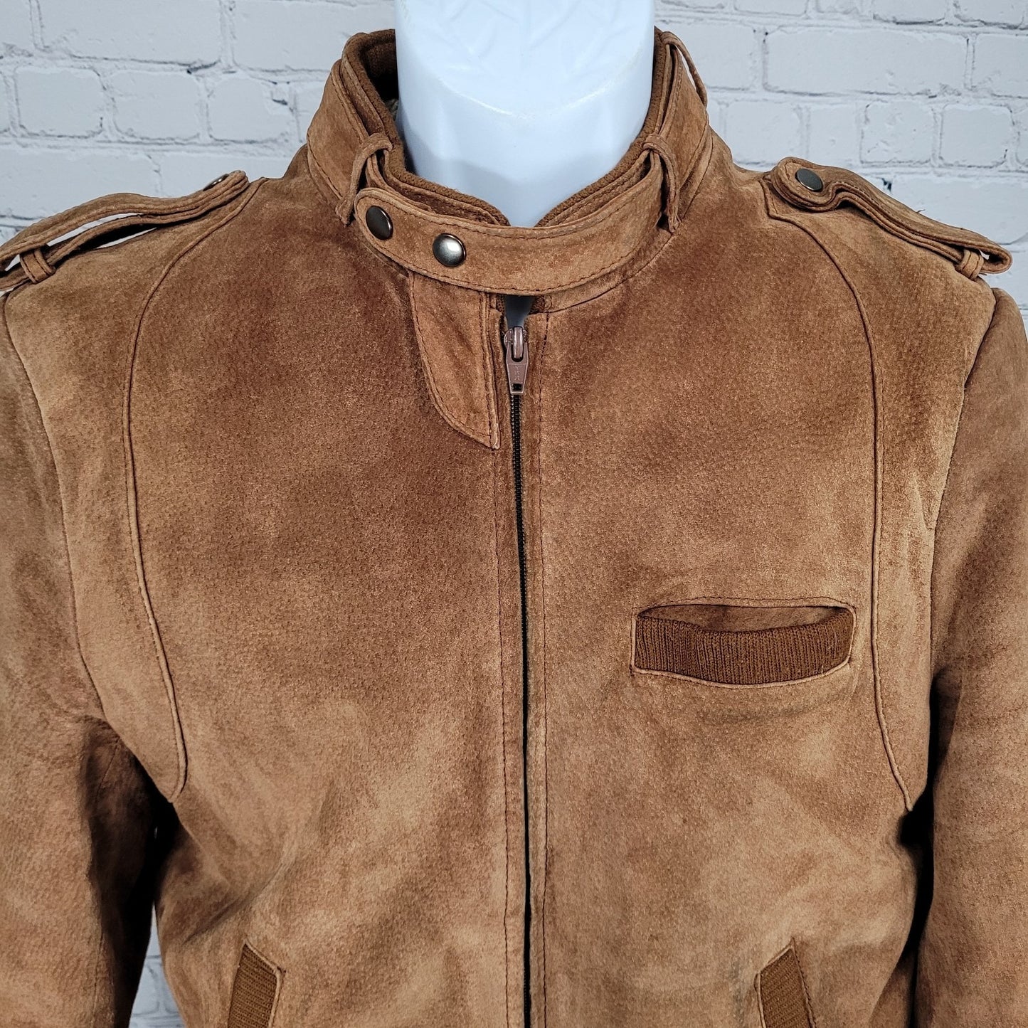 VTG Leather Directions Brown Pig Suede Fur Lined Full Zip Bomber Jacket Size 38