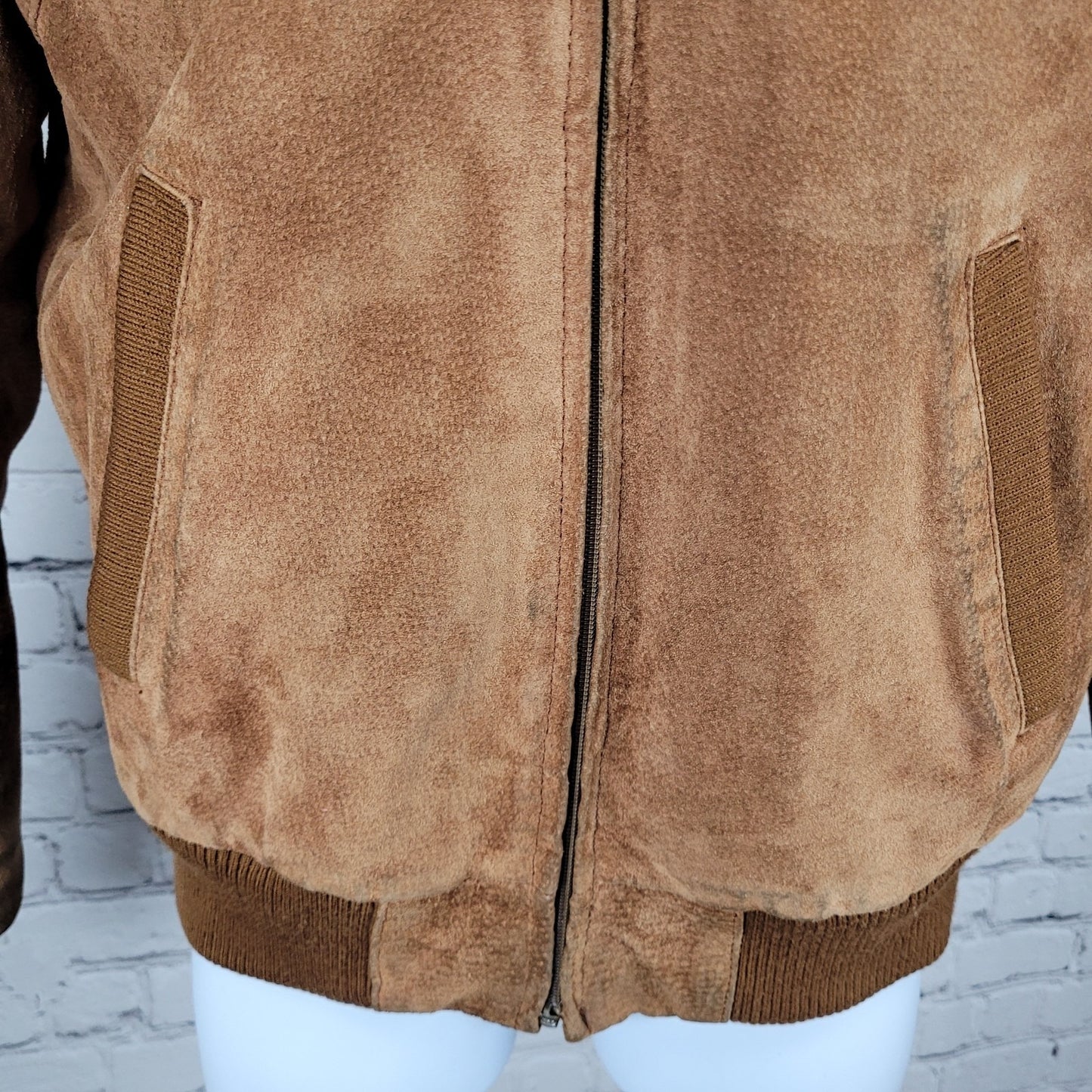 VTG Leather Directions Brown Pig Suede Fur Lined Full Zip Bomber Jacket Size 38