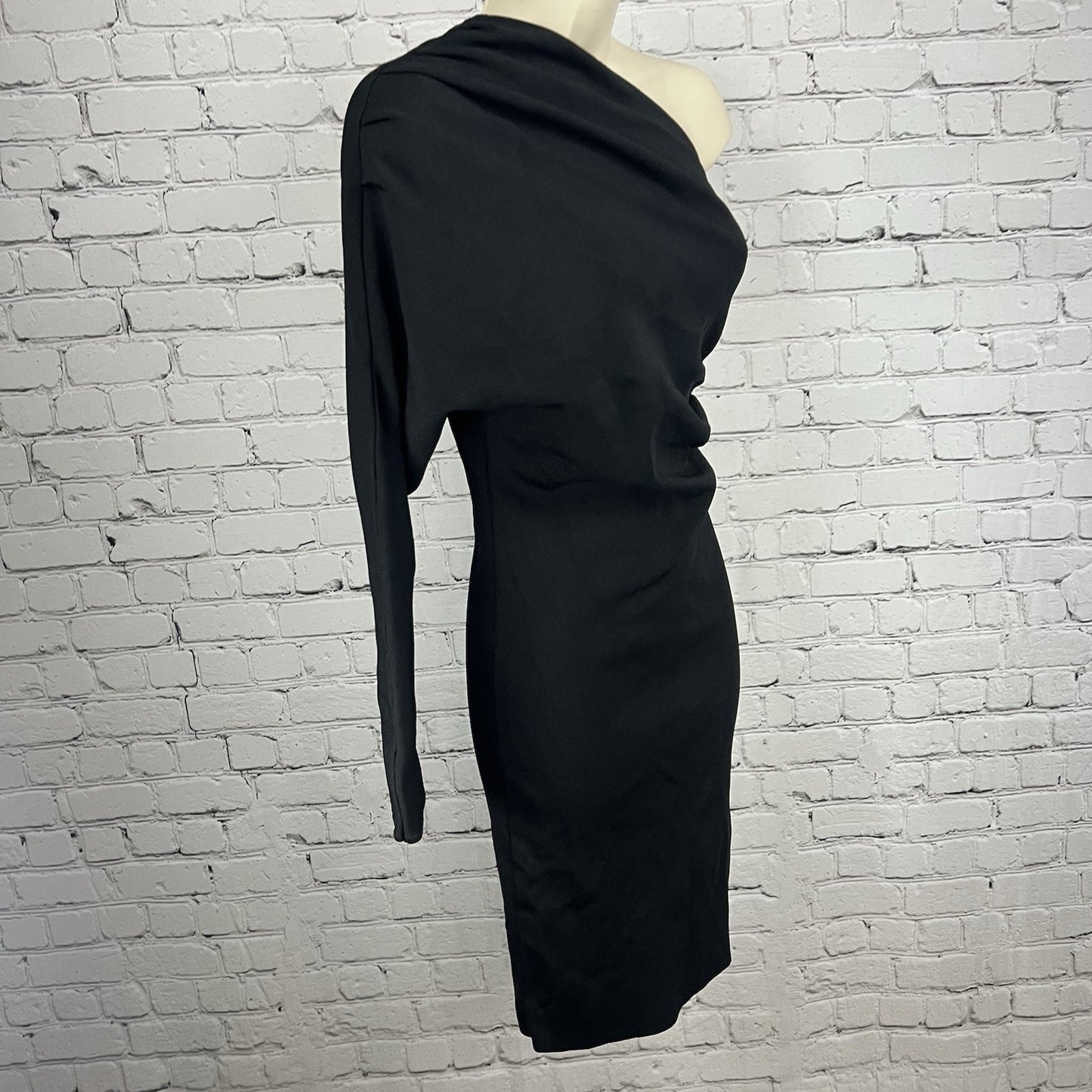 NWT Zara Black One Shoulder Long Sleeved Stretchy Bodycon Ribbed Dress Short S