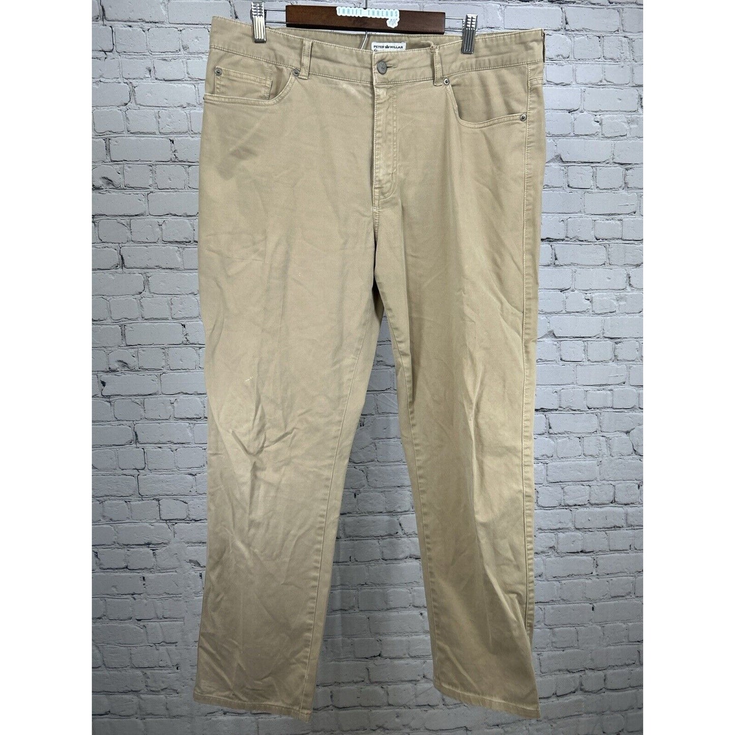 Peter Millar Beige Khaki Light Wash Straight Leg Mens Zip Up Pants Size (38X30)