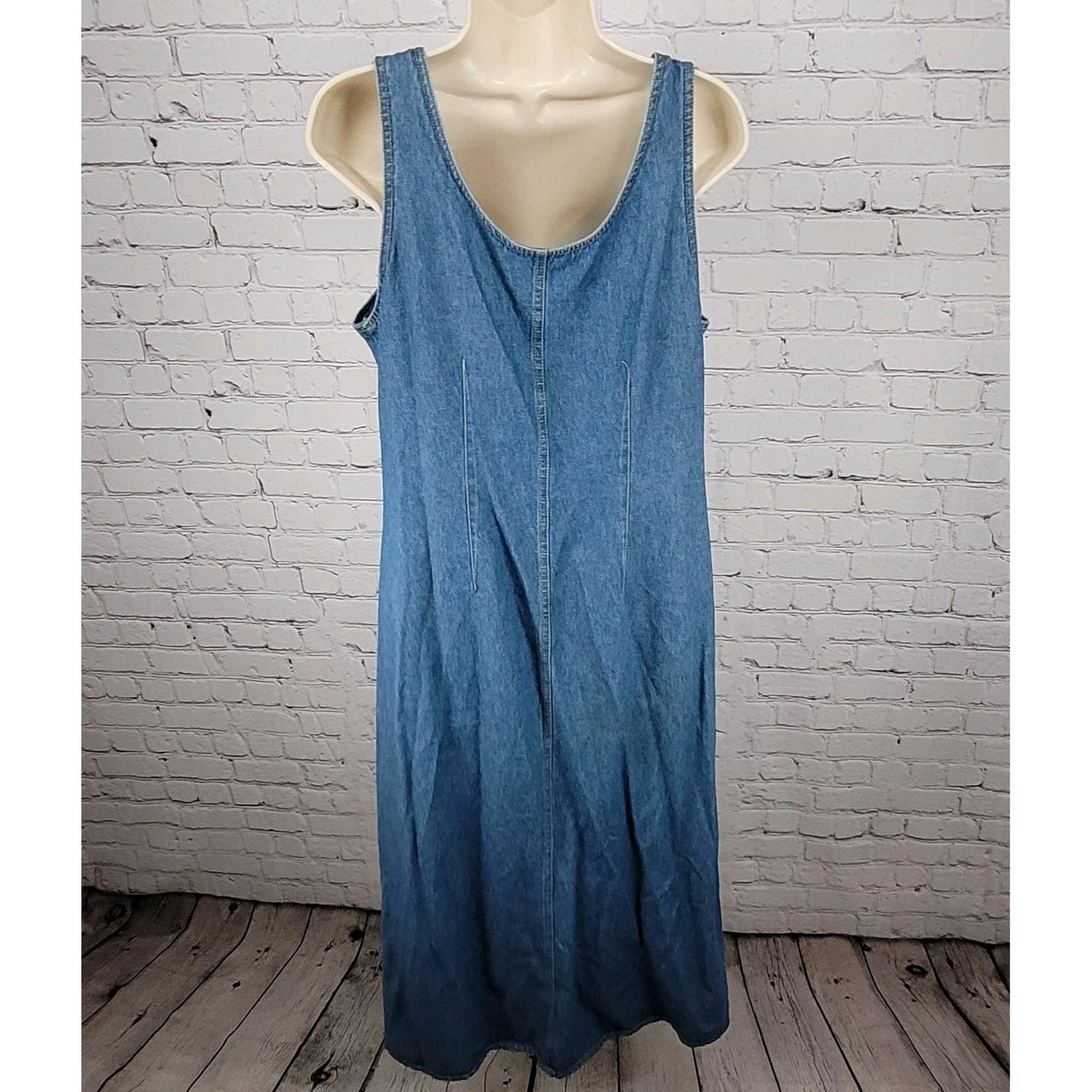 VTG True Blue 100% Cotton Denim Buttoned Overall Unlined Maxi Dress Size 9/10