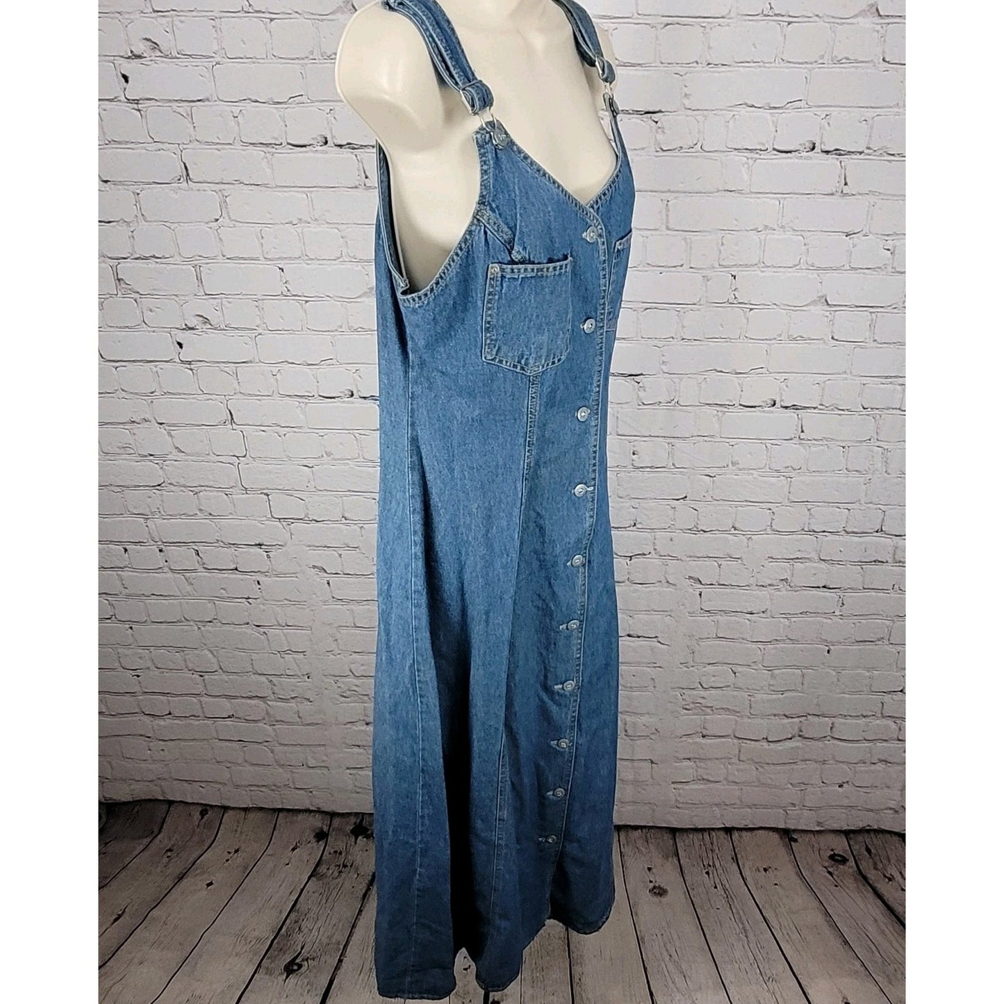 VTG True Blue 100% Cotton Denim Buttoned Overall Unlined Maxi Dress Size 9/10