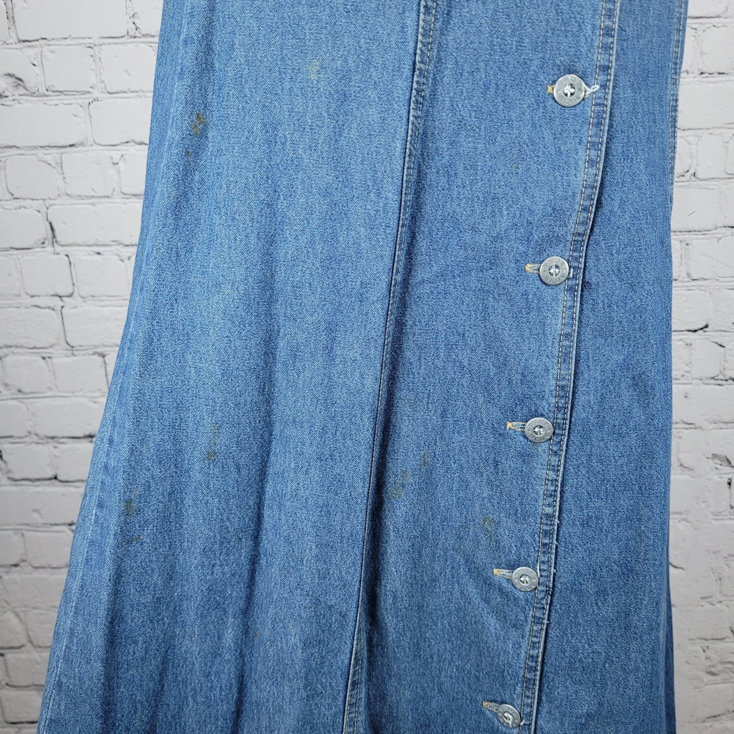 VTG True Blue 100% Cotton Denim Buttoned Overall Unlined Maxi Dress Size 9/10