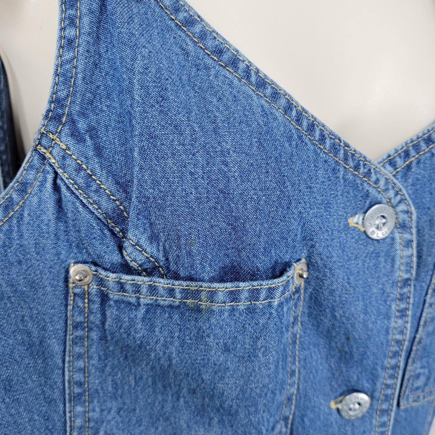 VTG True Blue 100% Cotton Denim Buttoned Overall Unlined Maxi Dress Size 9/10