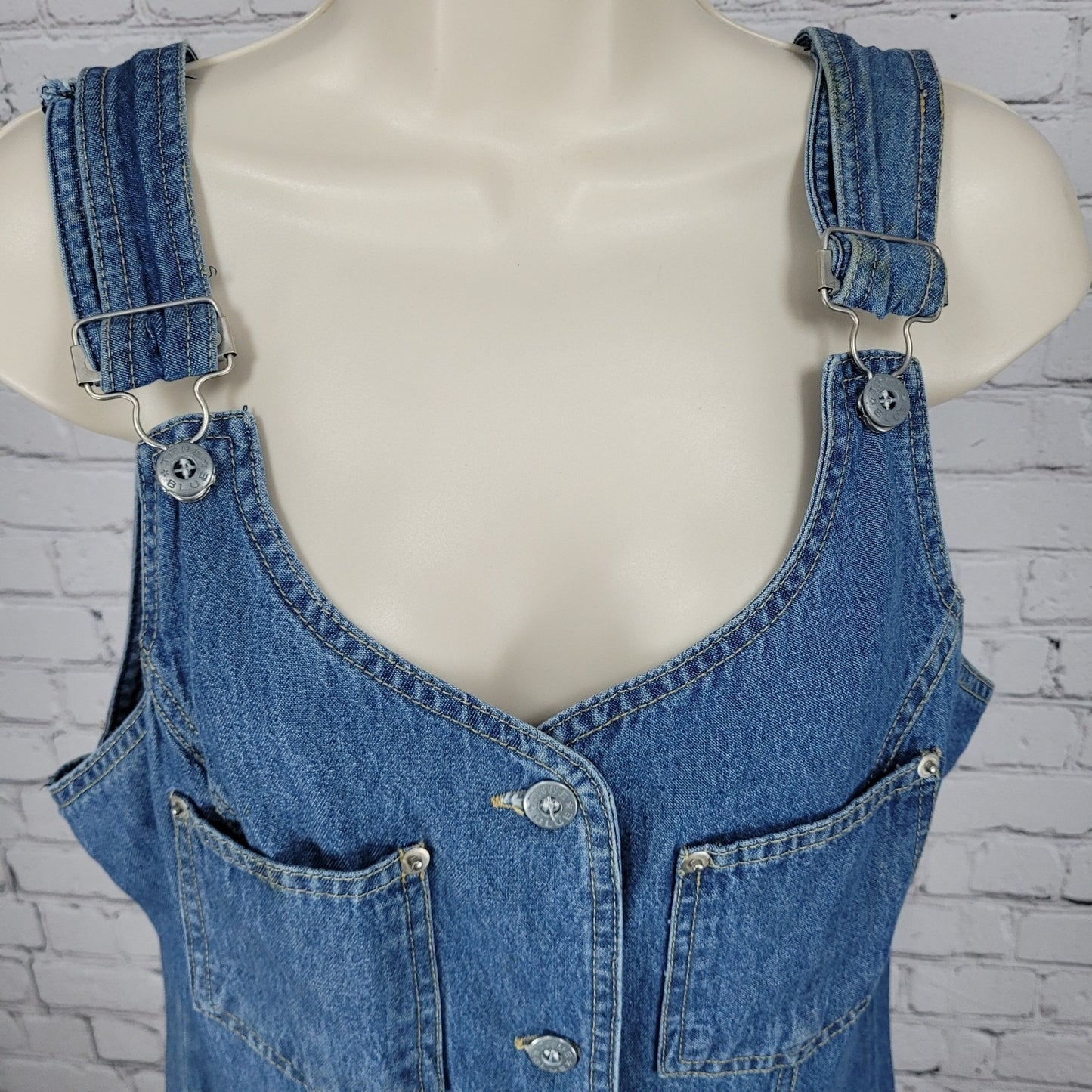 VTG True Blue 100% Cotton Denim Buttoned Overall Unlined Maxi Dress Size 9/10