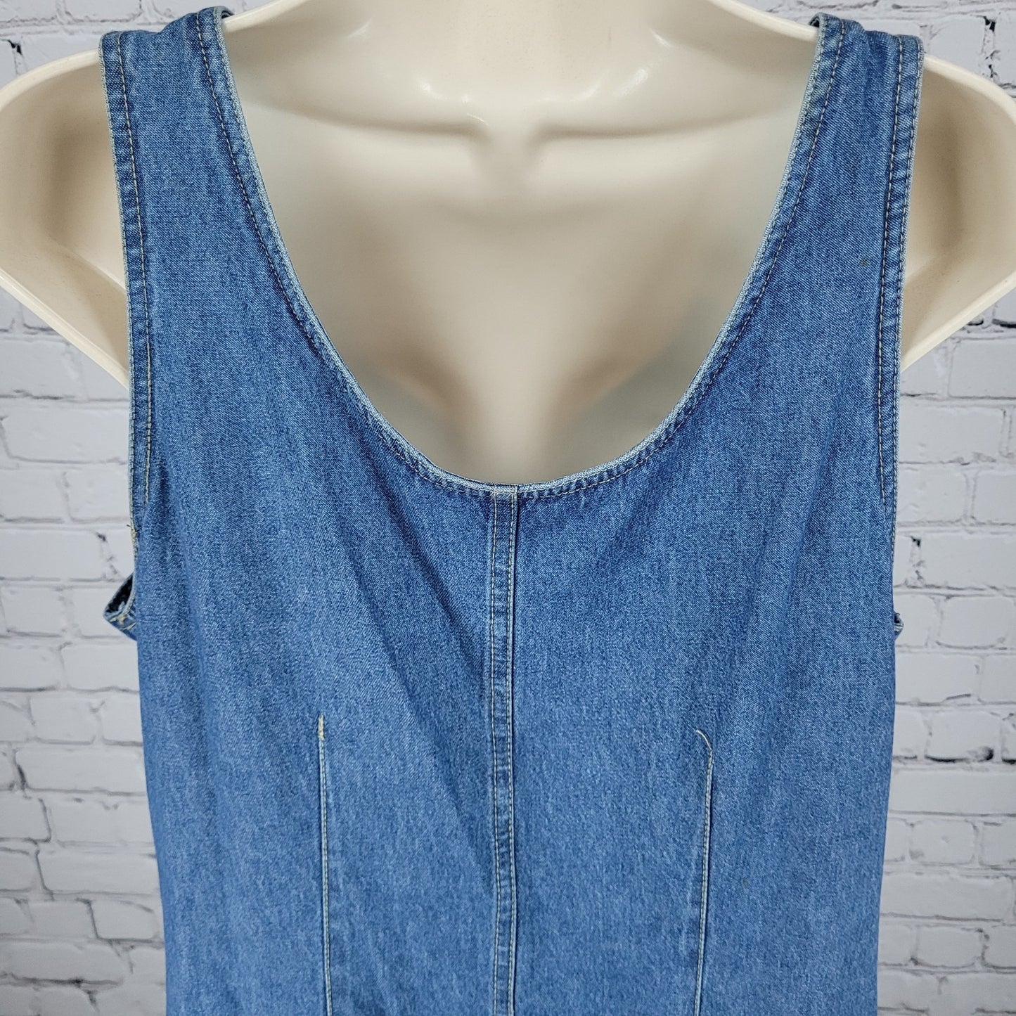 VTG True Blue 100% Cotton Denim Buttoned Overall Unlined Maxi Dress Size 9/10